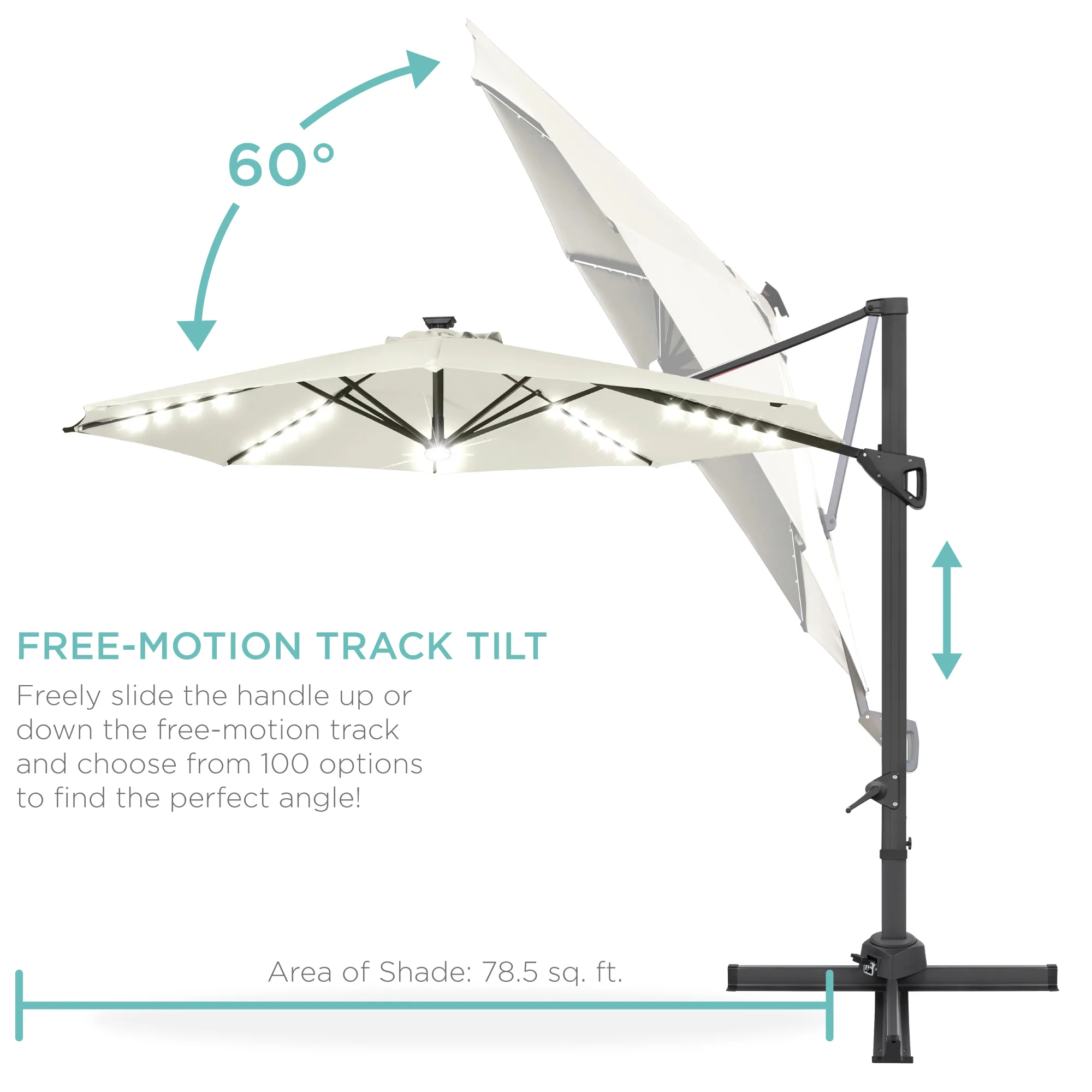 360-Degree Solar LED Cantilever Offset Patio Umbrella w/ Tilt - 10ft - Image 54