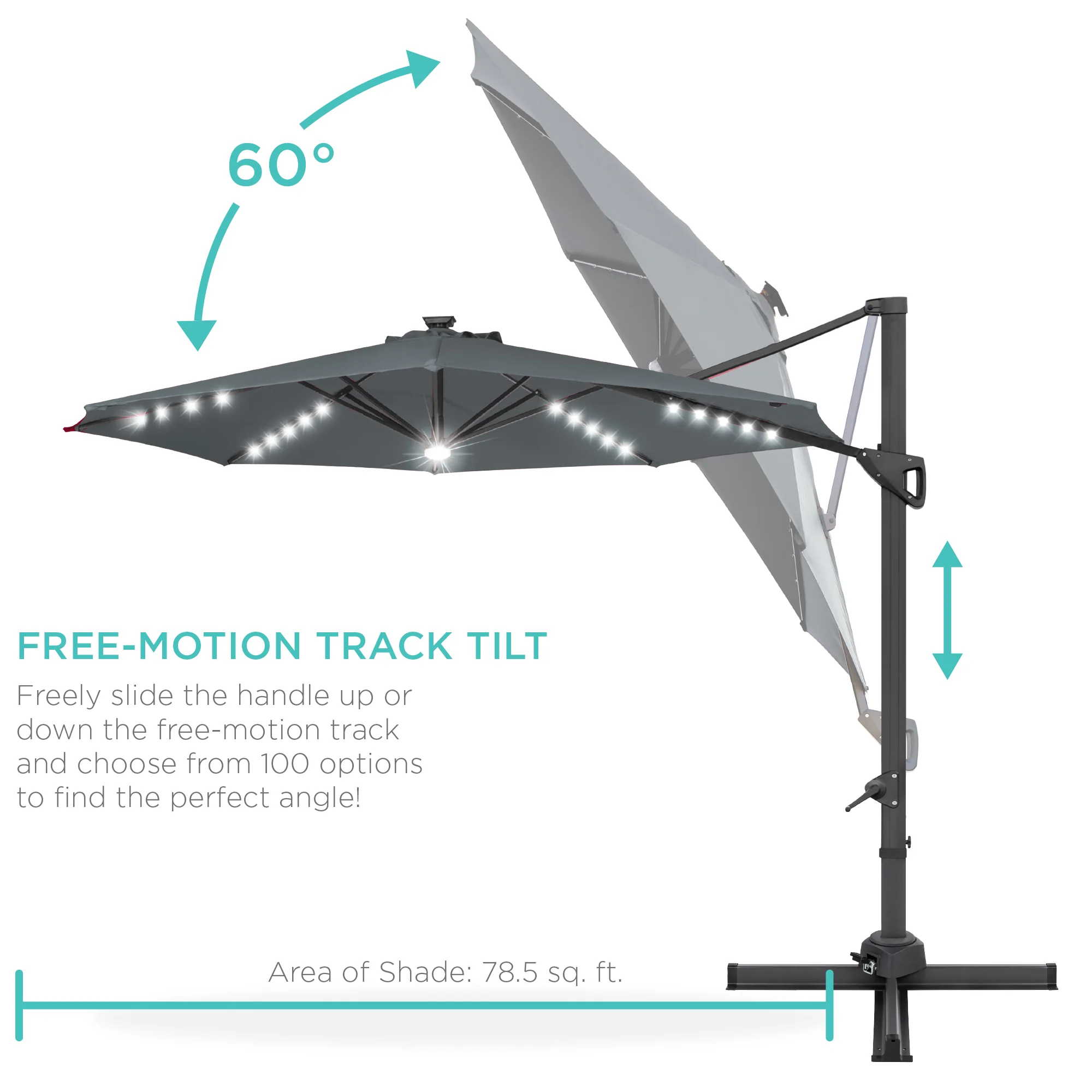 360-Degree Solar LED Cantilever Offset Patio Umbrella w/ Tilt - 10ft - Image 61