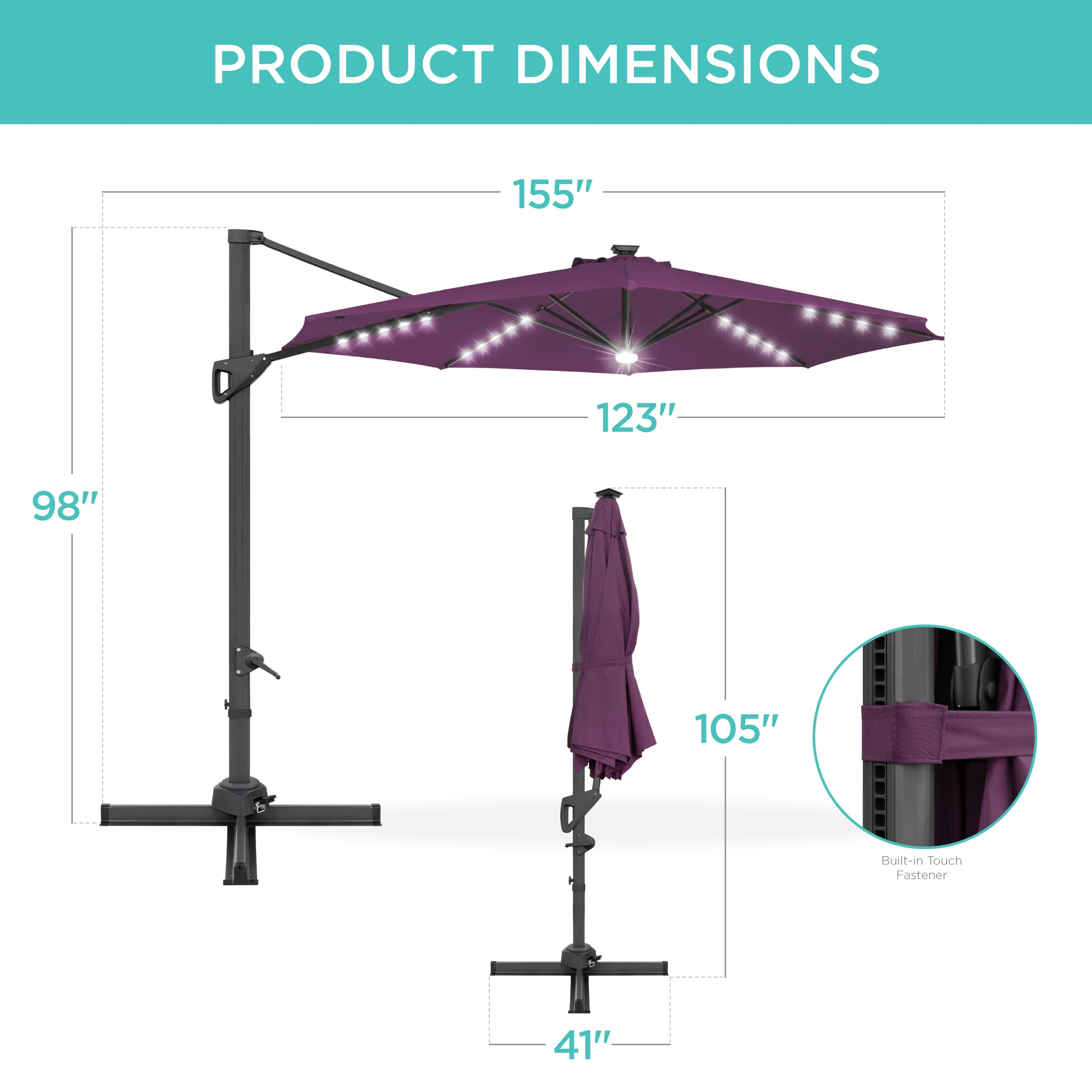 360-Degree Solar LED Cantilever Offset Patio Umbrella w/ Tilt - 10ft - Image 70