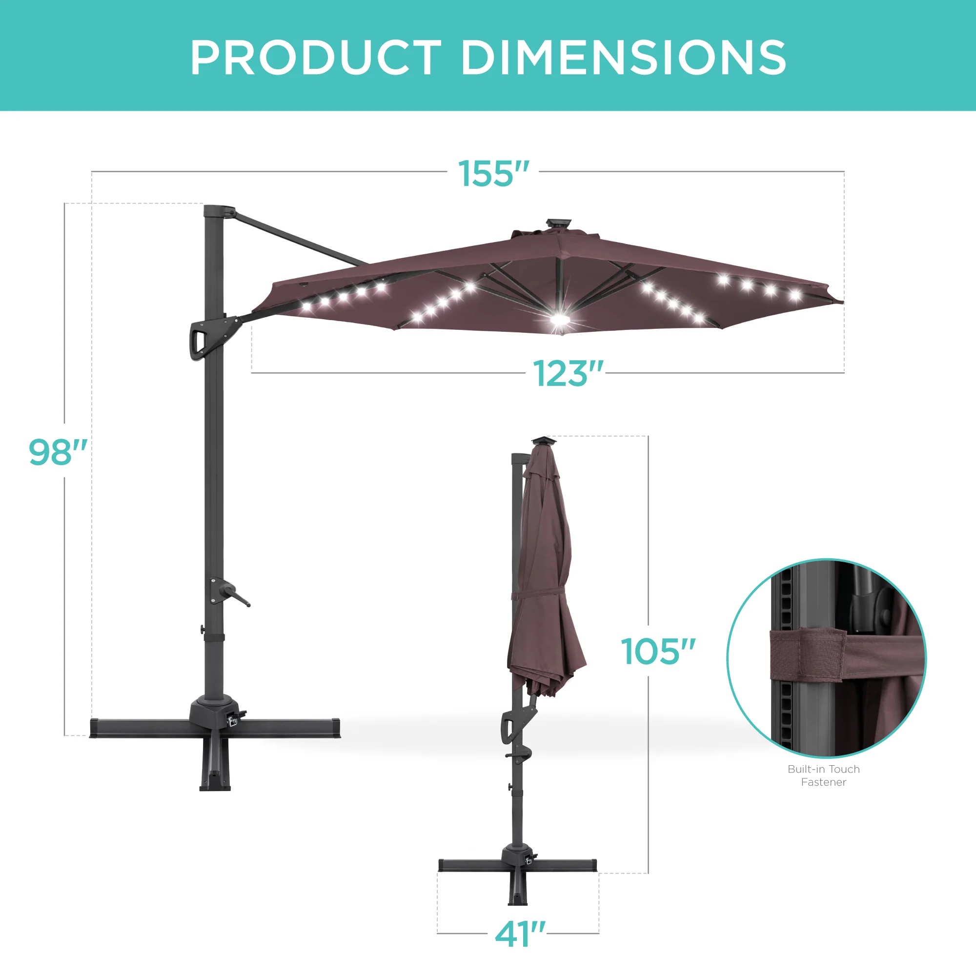 360-Degree Solar LED Cantilever Offset Patio Umbrella w/ Tilt - 10ft - Image 91