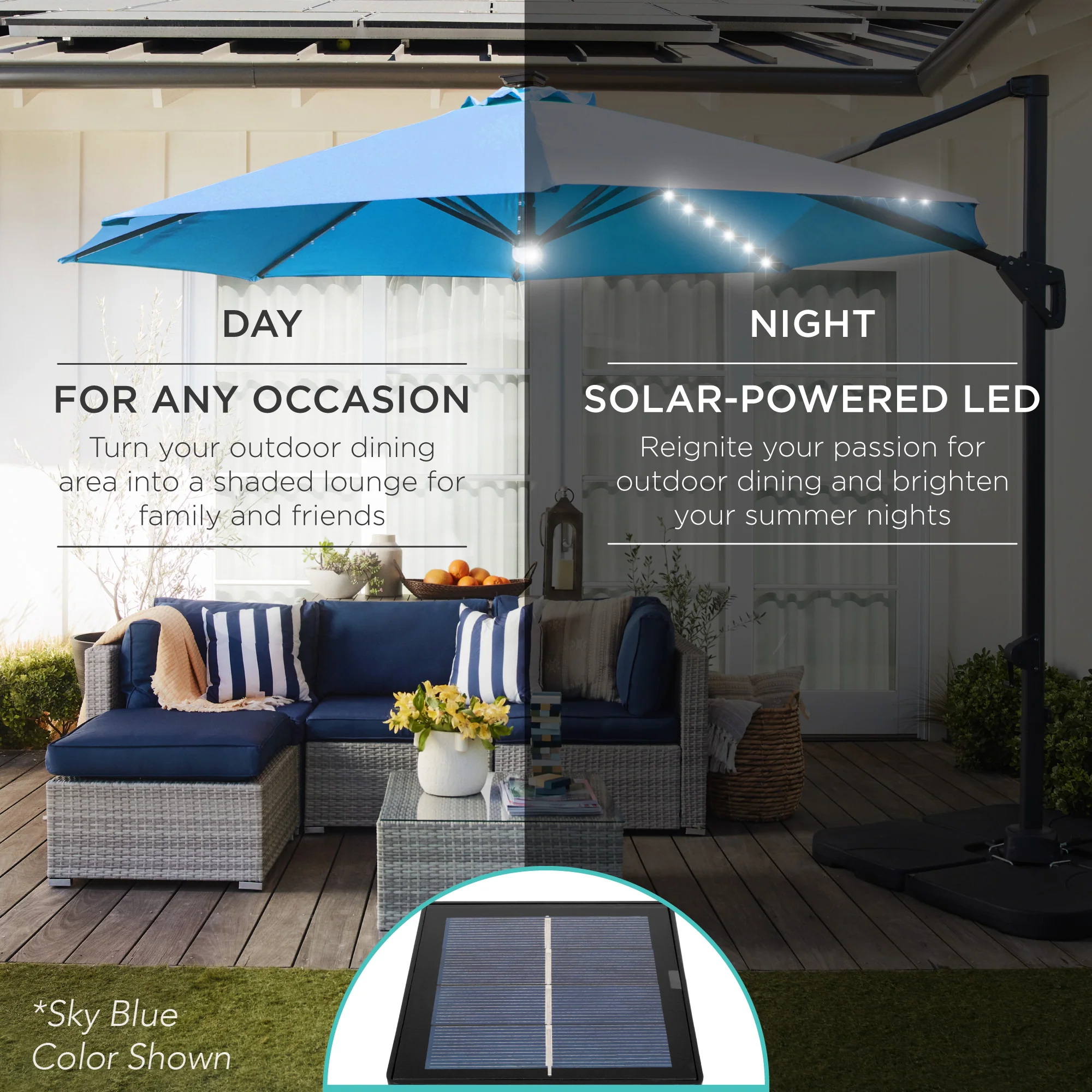 360-Degree Solar LED Cantilever Offset Patio Umbrella w/ Tilt - 10ft - Image 94