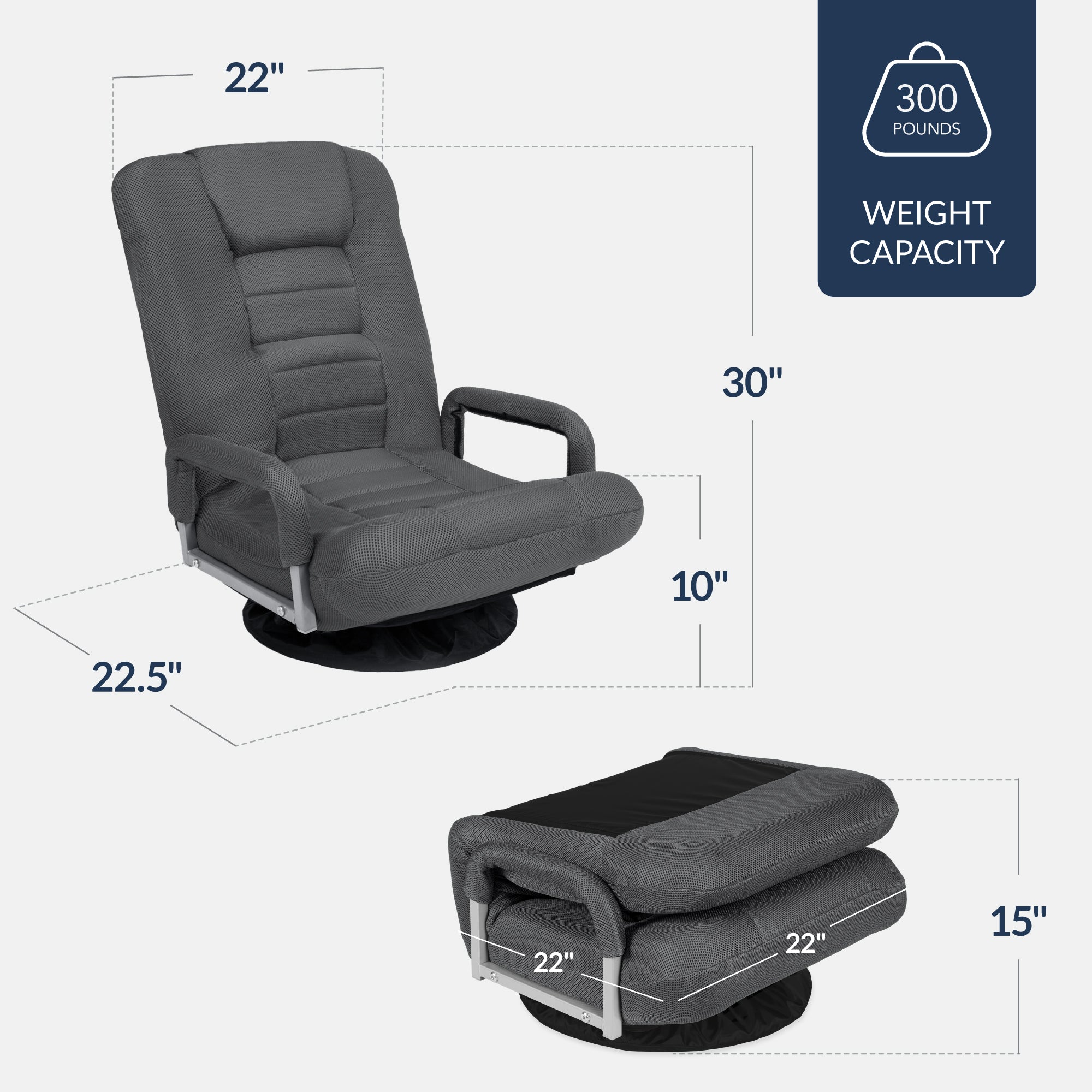 Gaming Floor Chair w/ 360-Degree Swivel, Armrest, Adjustable Backrest - Image 160