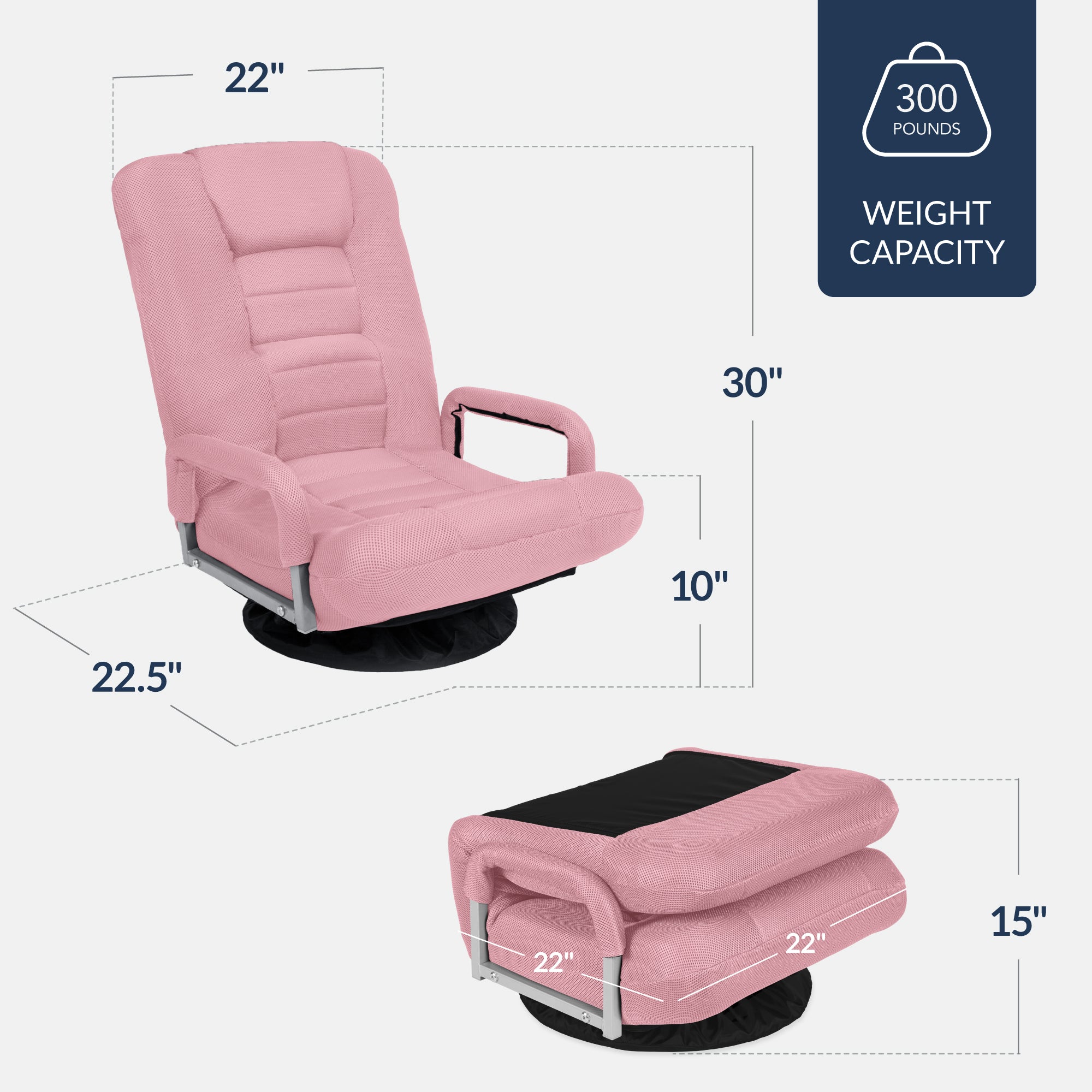 Gaming Floor Chair w/ 360-Degree Swivel, Armrest, Adjustable Backrest - Image 169