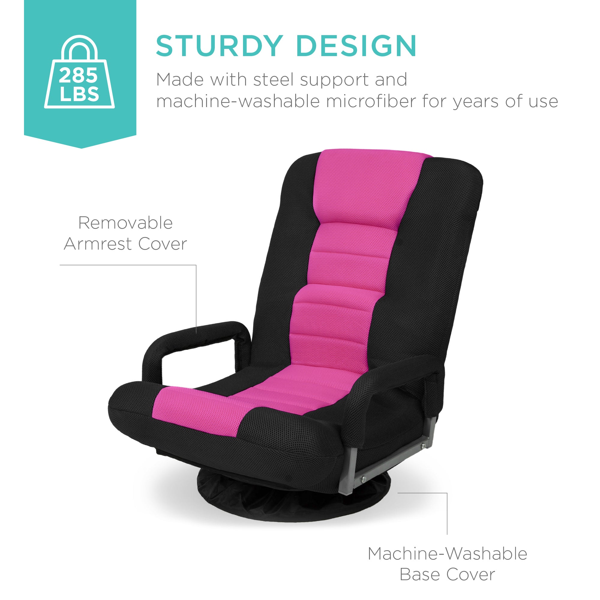 Gaming Floor Chair w/ 360-Degree Swivel, Armrest, Adjustable Backrest - Image 57