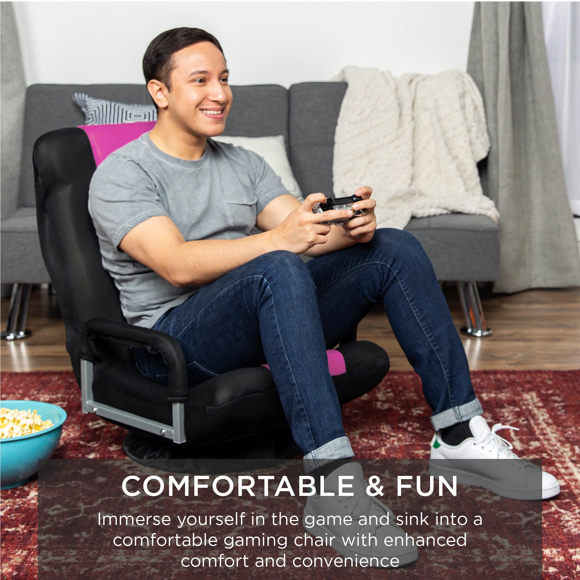 Gaming Floor Chair w/ 360-Degree Swivel, Armrest, Adjustable Backrest - Image 58