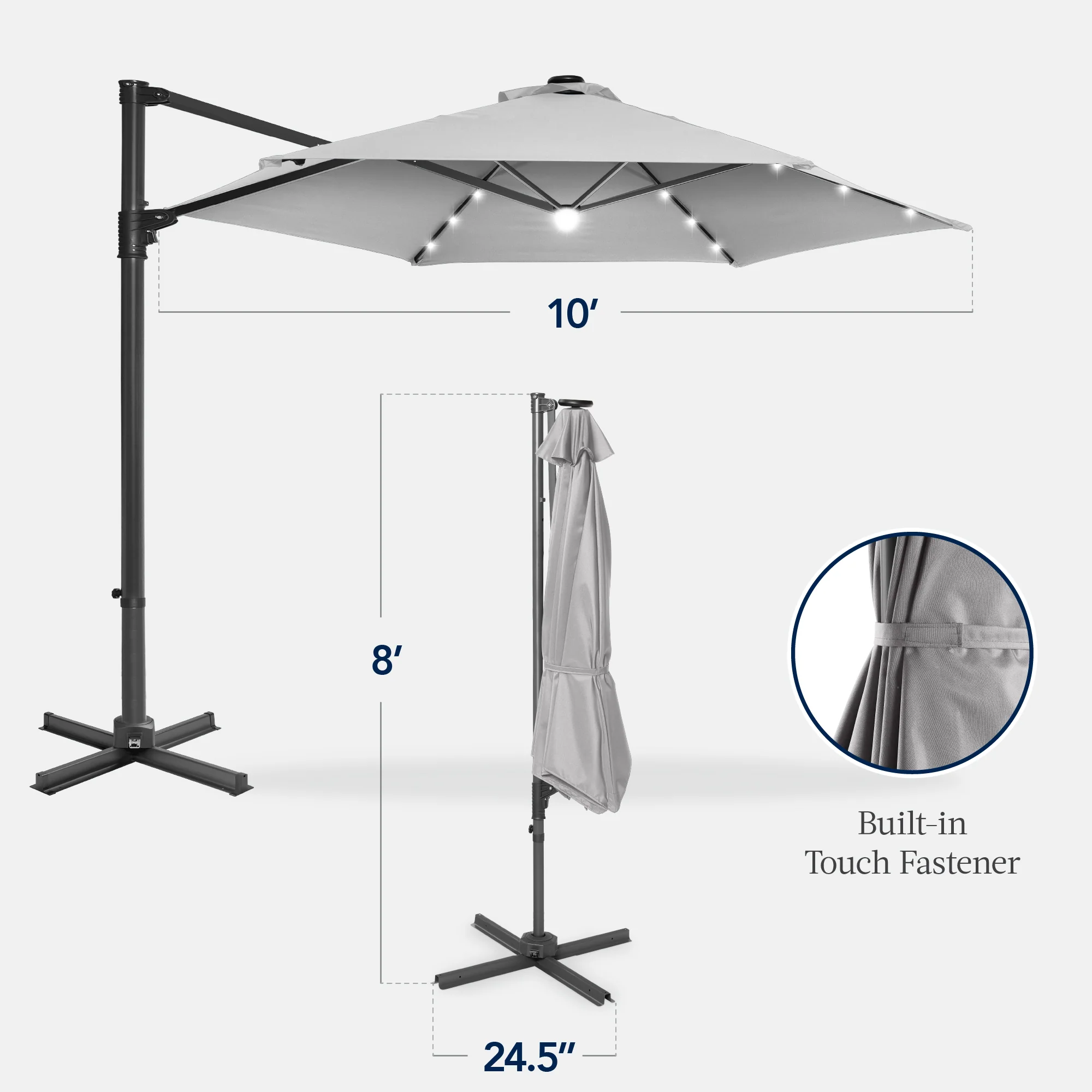 360 LED Rotating Cantilever Offset Patio Umbrella - 10ft - Image 11