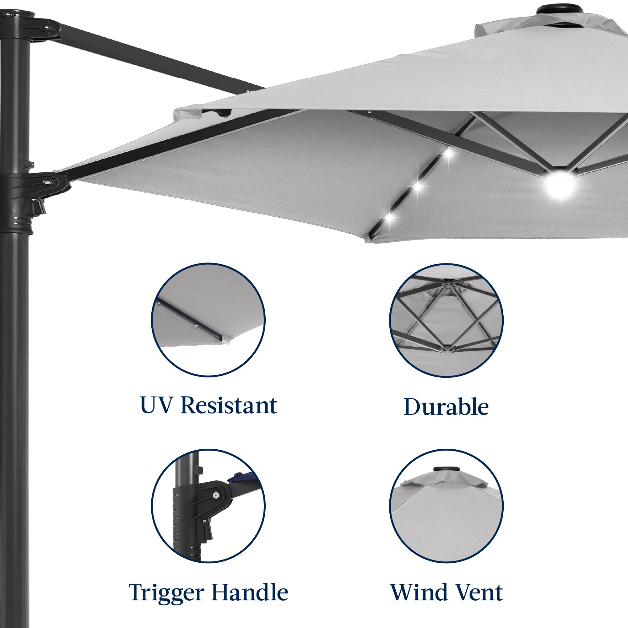 360 LED Rotating Cantilever Offset Patio Umbrella - 10ft - Image 17