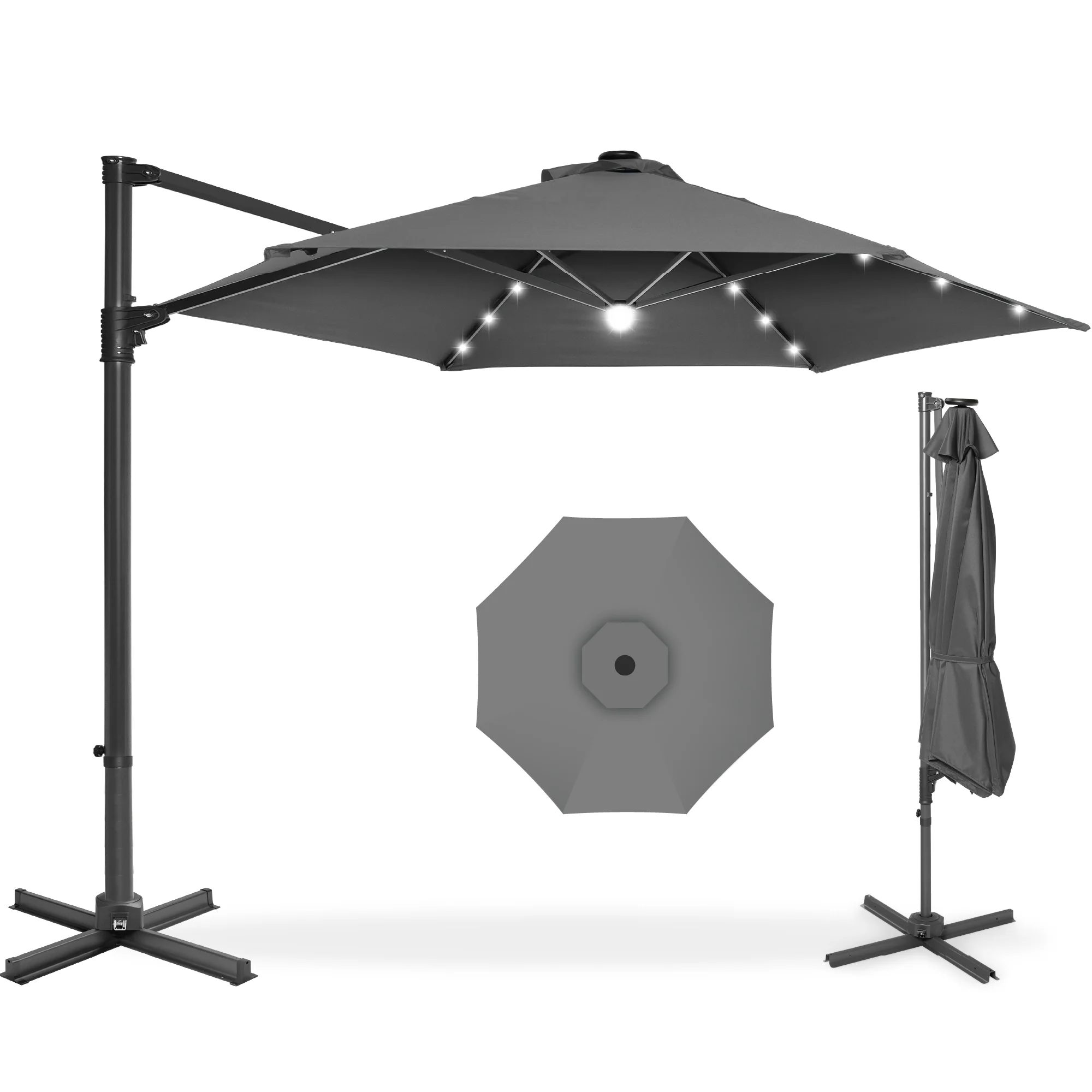 360 LED Rotating Cantilever Offset Patio Umbrella - 10ft - Image 19