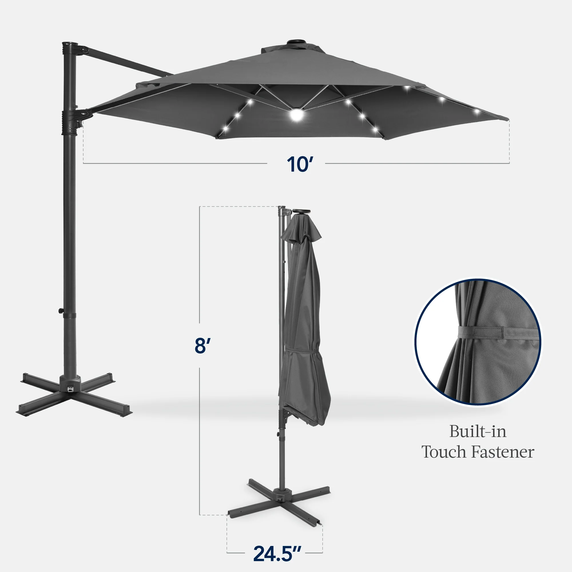 360 LED Rotating Cantilever Offset Patio Umbrella - 10ft - Image 20