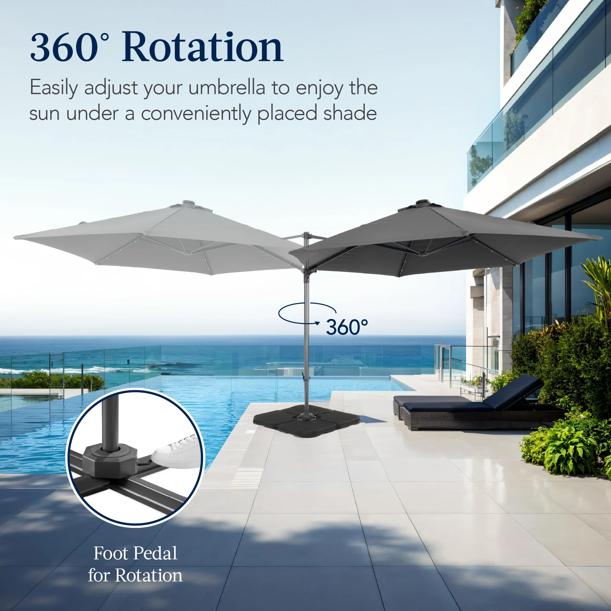 360 LED Rotating Cantilever Offset Patio Umbrella - 10ft - Image 21