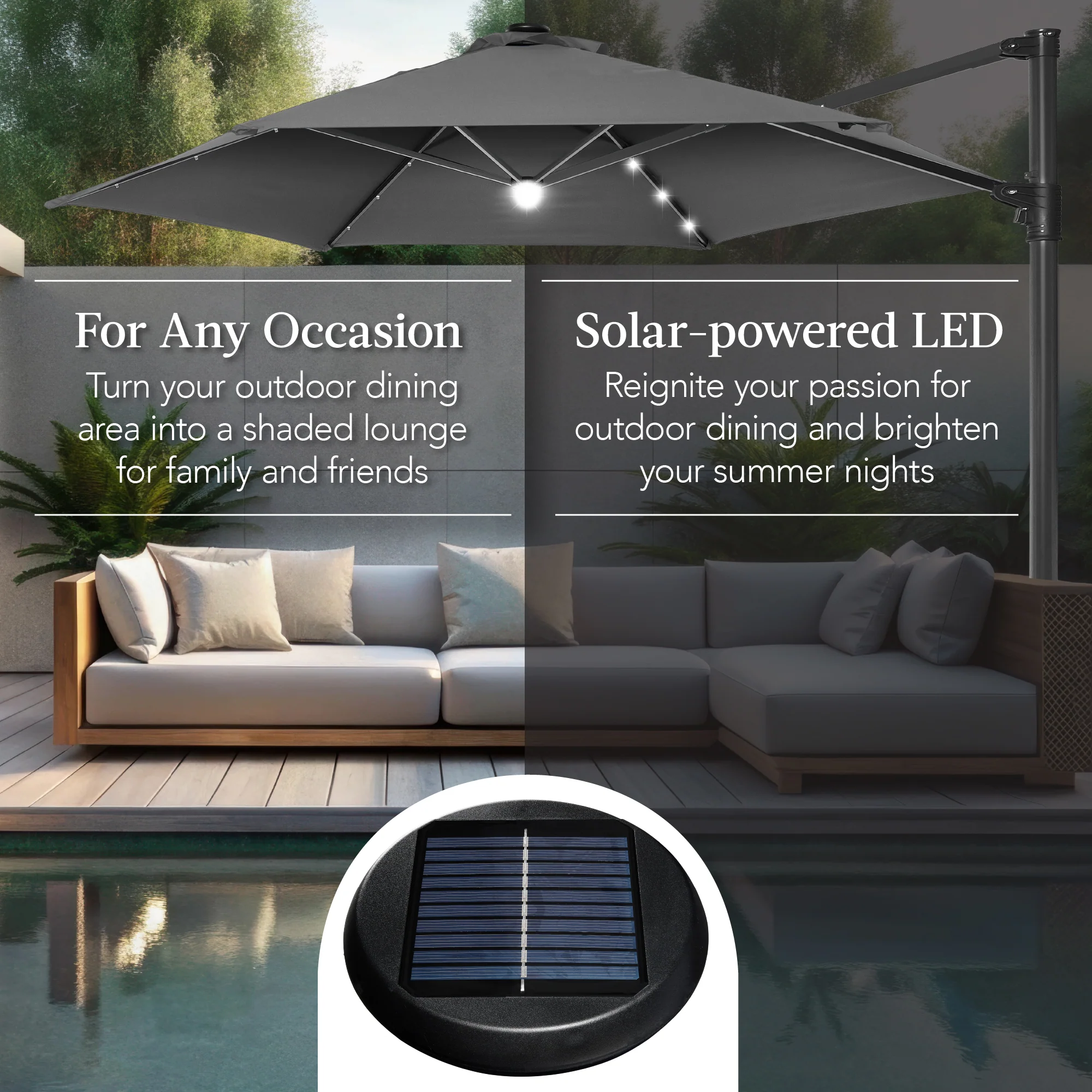 360 LED Rotating Cantilever Offset Patio Umbrella - 10ft - Image 22