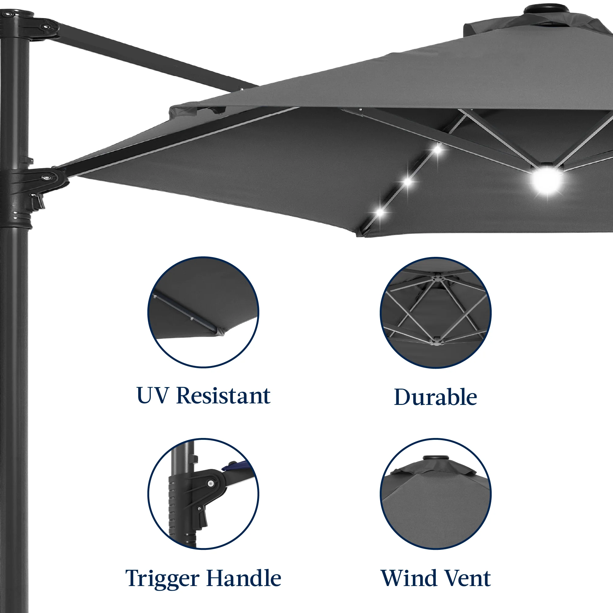 360 LED Rotating Cantilever Offset Patio Umbrella - 10ft - Image 26