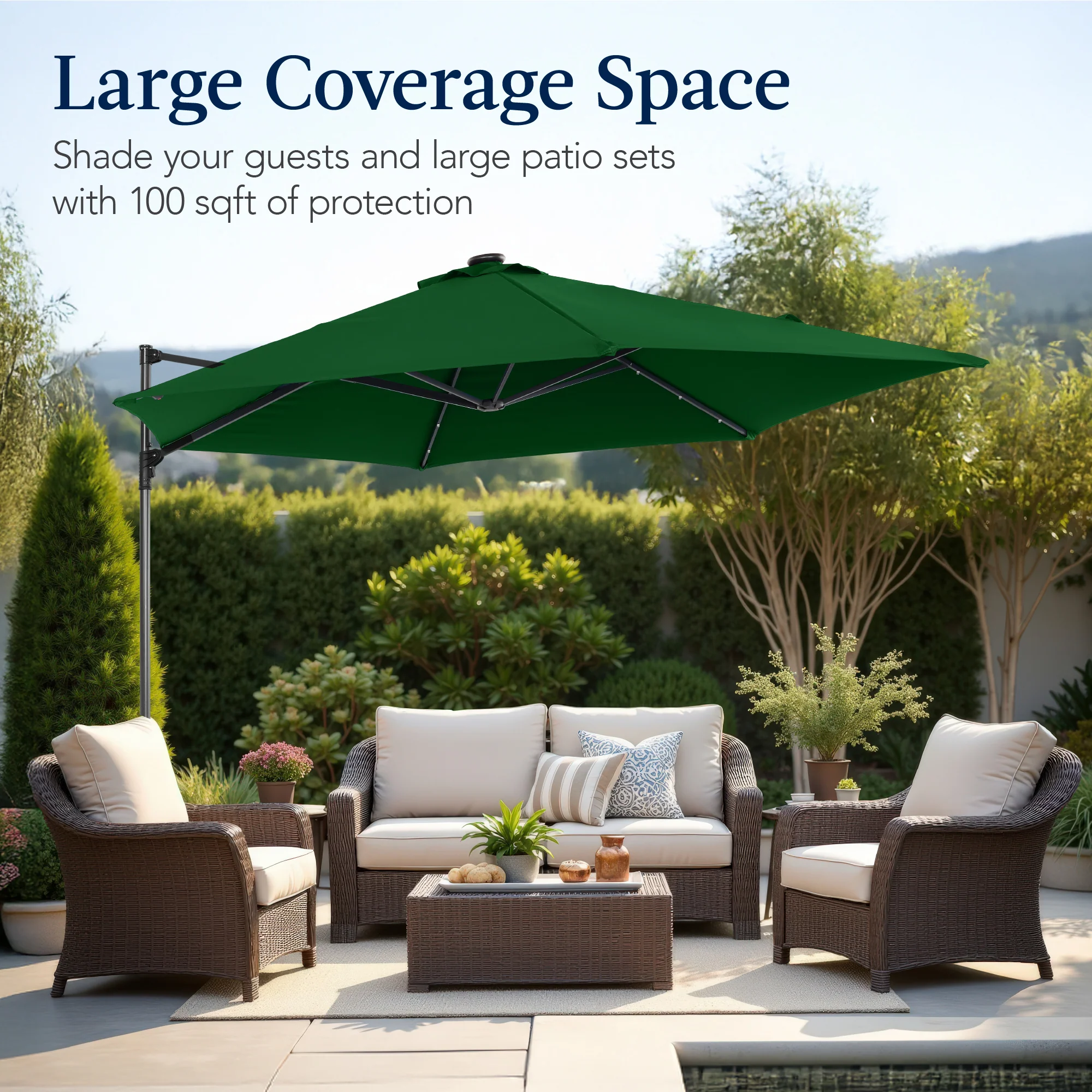 360 LED Rotating Cantilever Offset Patio Umbrella - 10ft - Image 32
