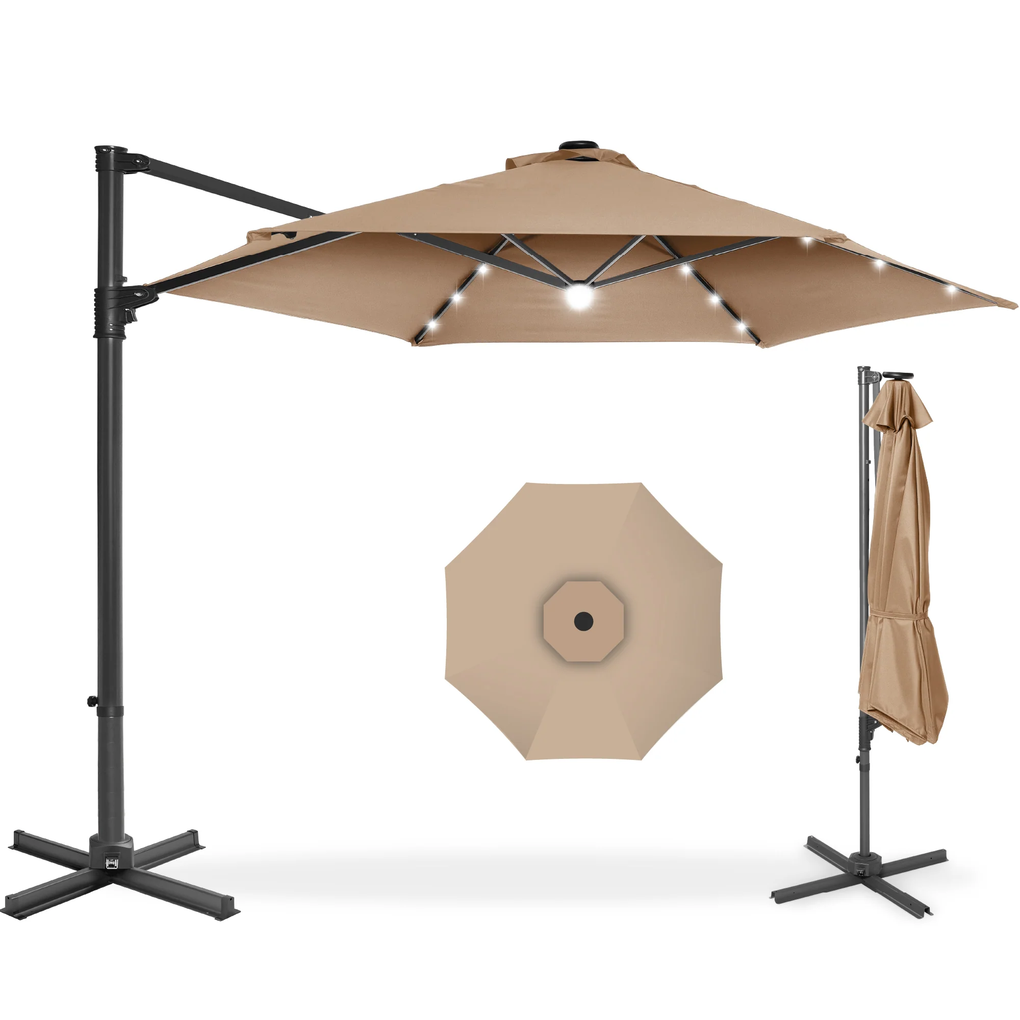 360 LED Rotating Cantilever Offset Patio Umbrella - 10ft - Image 37