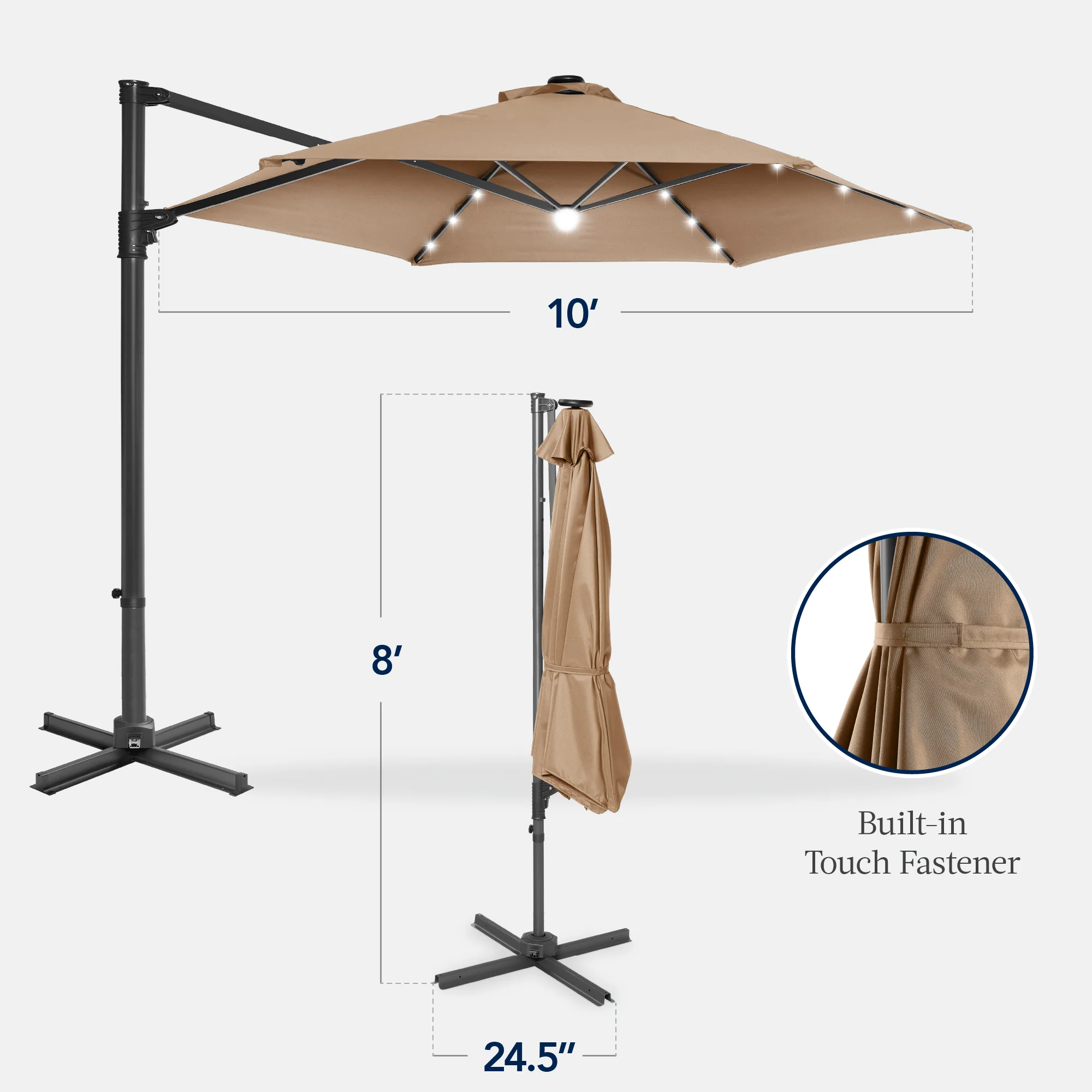 360 LED Rotating Cantilever Offset Patio Umbrella - 10ft - Image 38