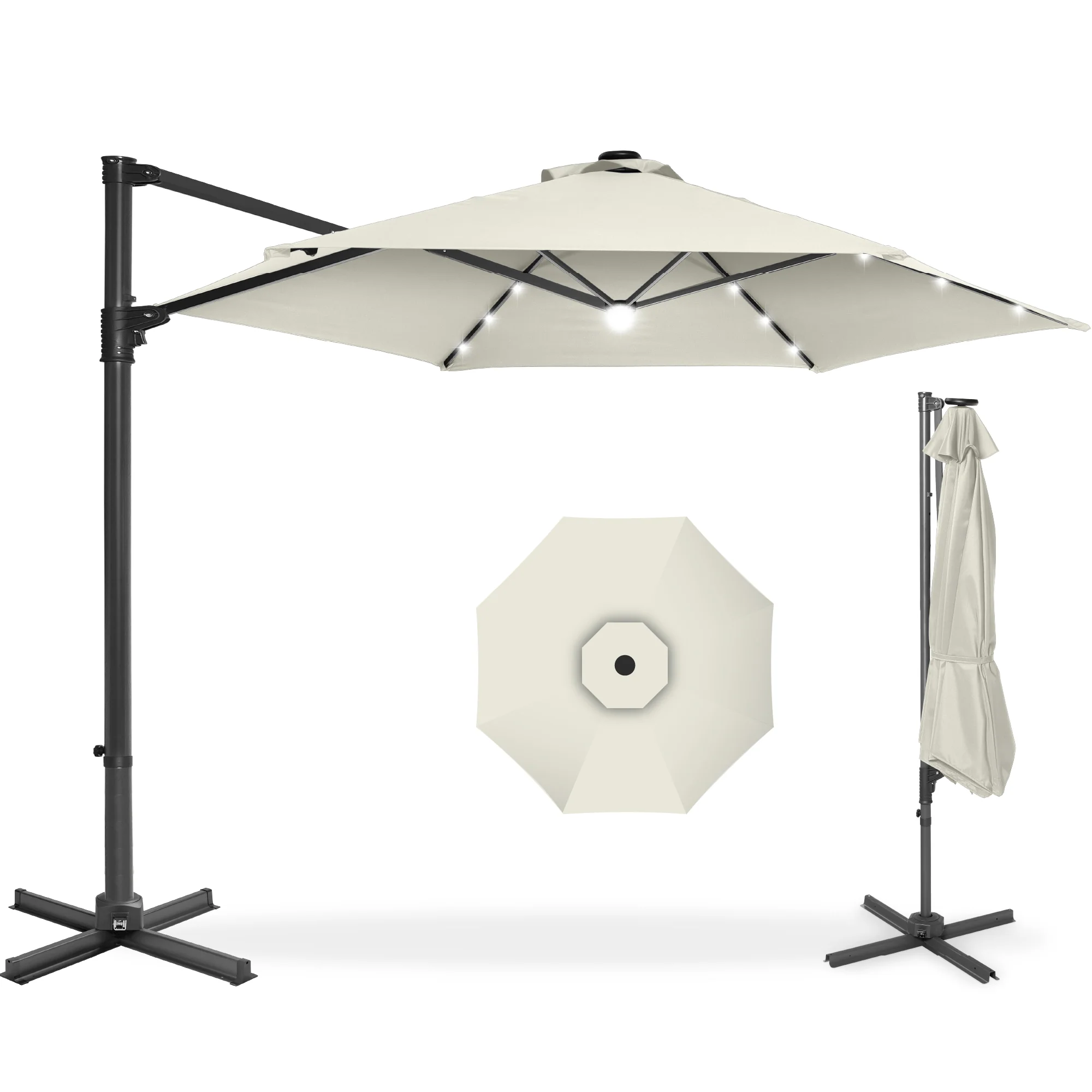 360 LED Rotating Cantilever Offset Patio Umbrella - 10ft - Image 46