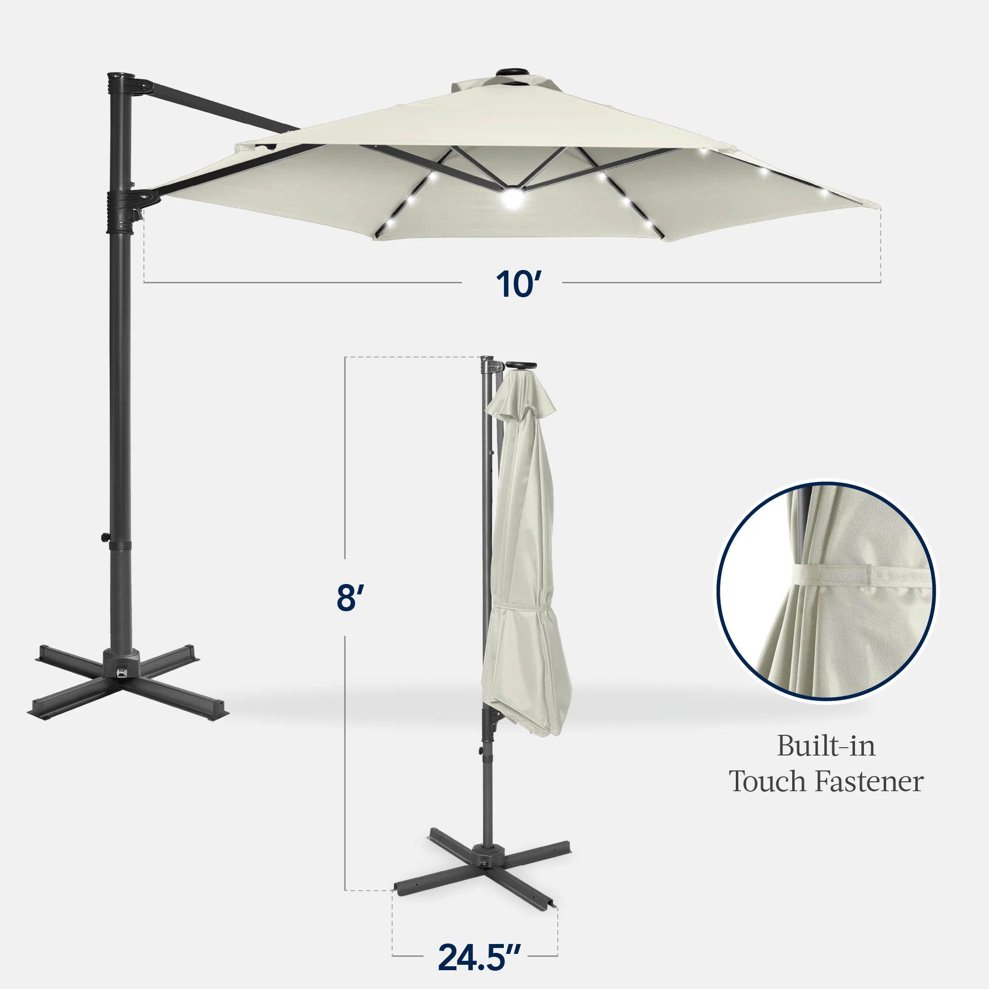 360 LED Rotating Cantilever Offset Patio Umbrella - 10ft - Image 47