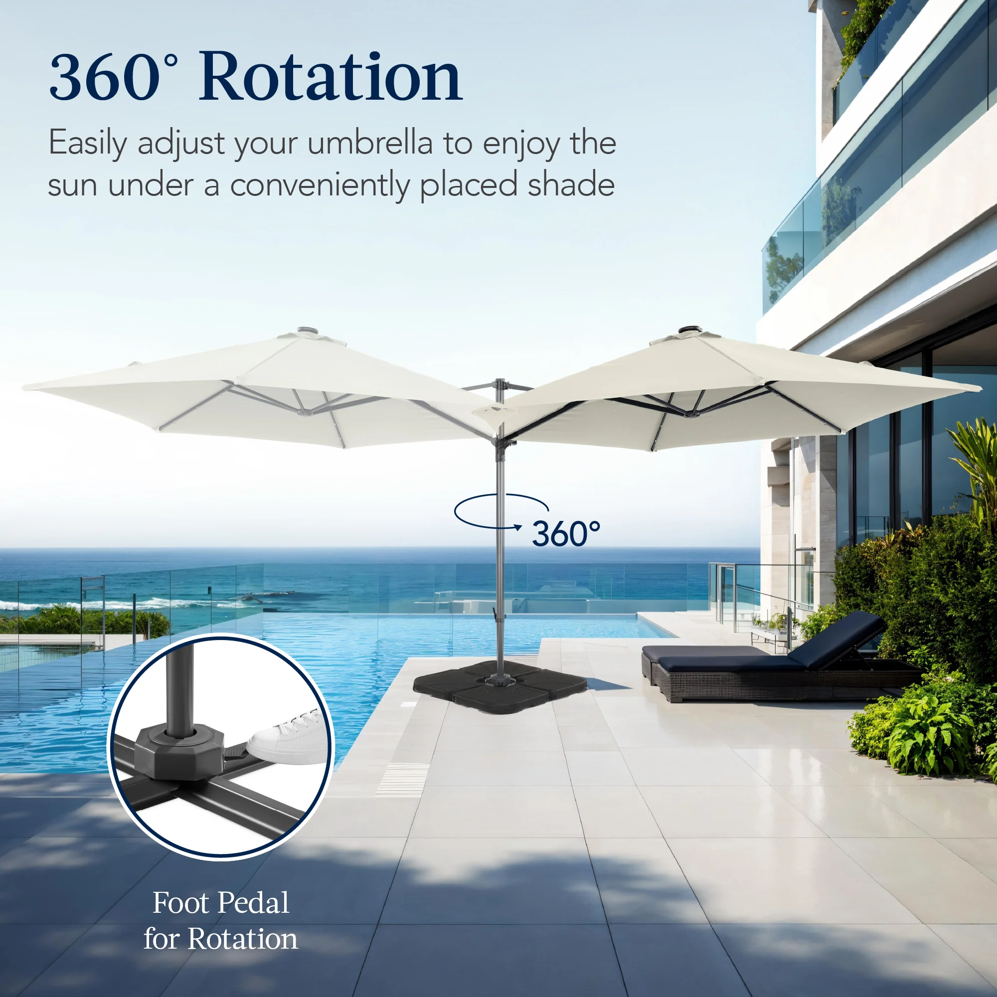 360 LED Rotating Cantilever Offset Patio Umbrella - 10ft - Image 48