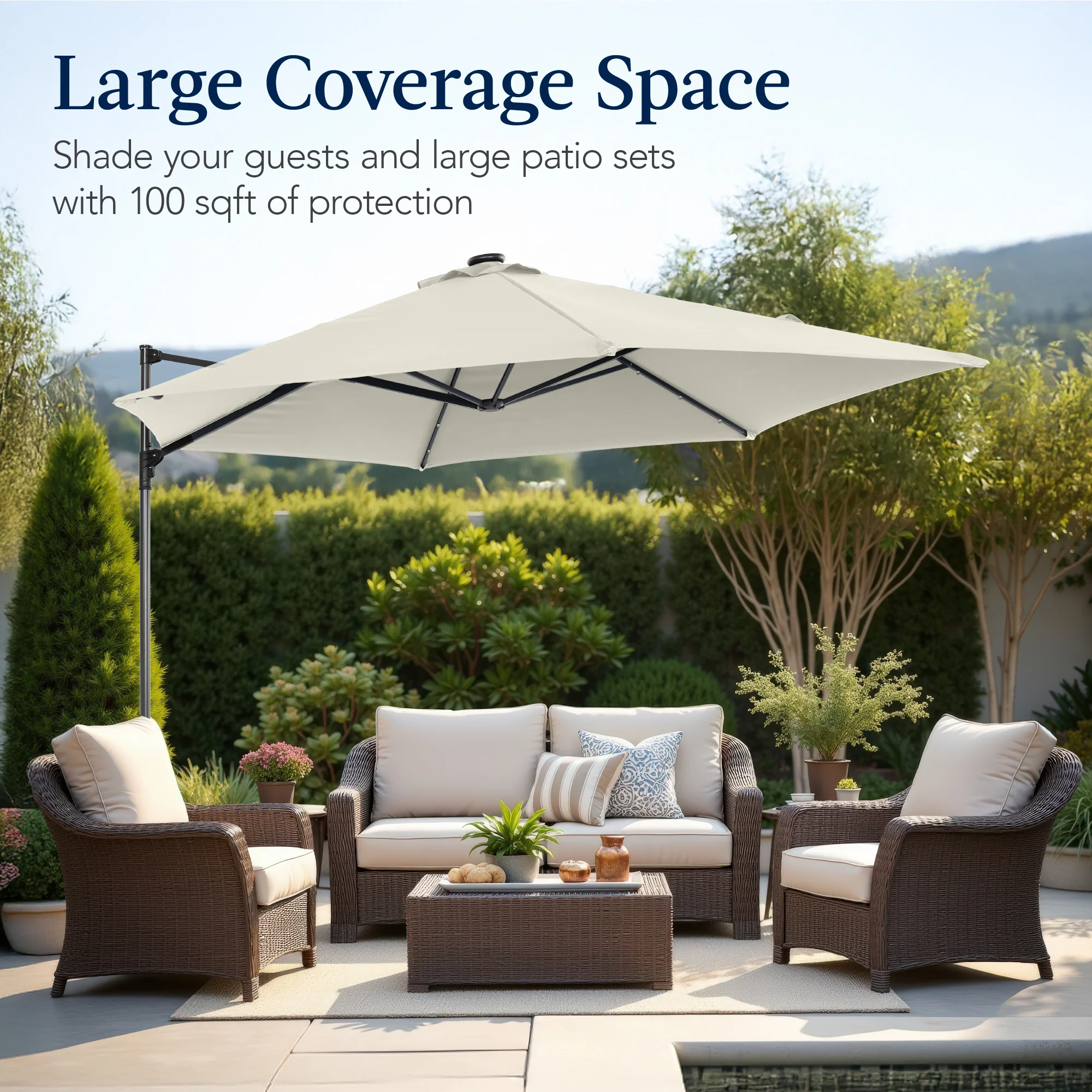 360 LED Rotating Cantilever Offset Patio Umbrella - 10ft - Image 50