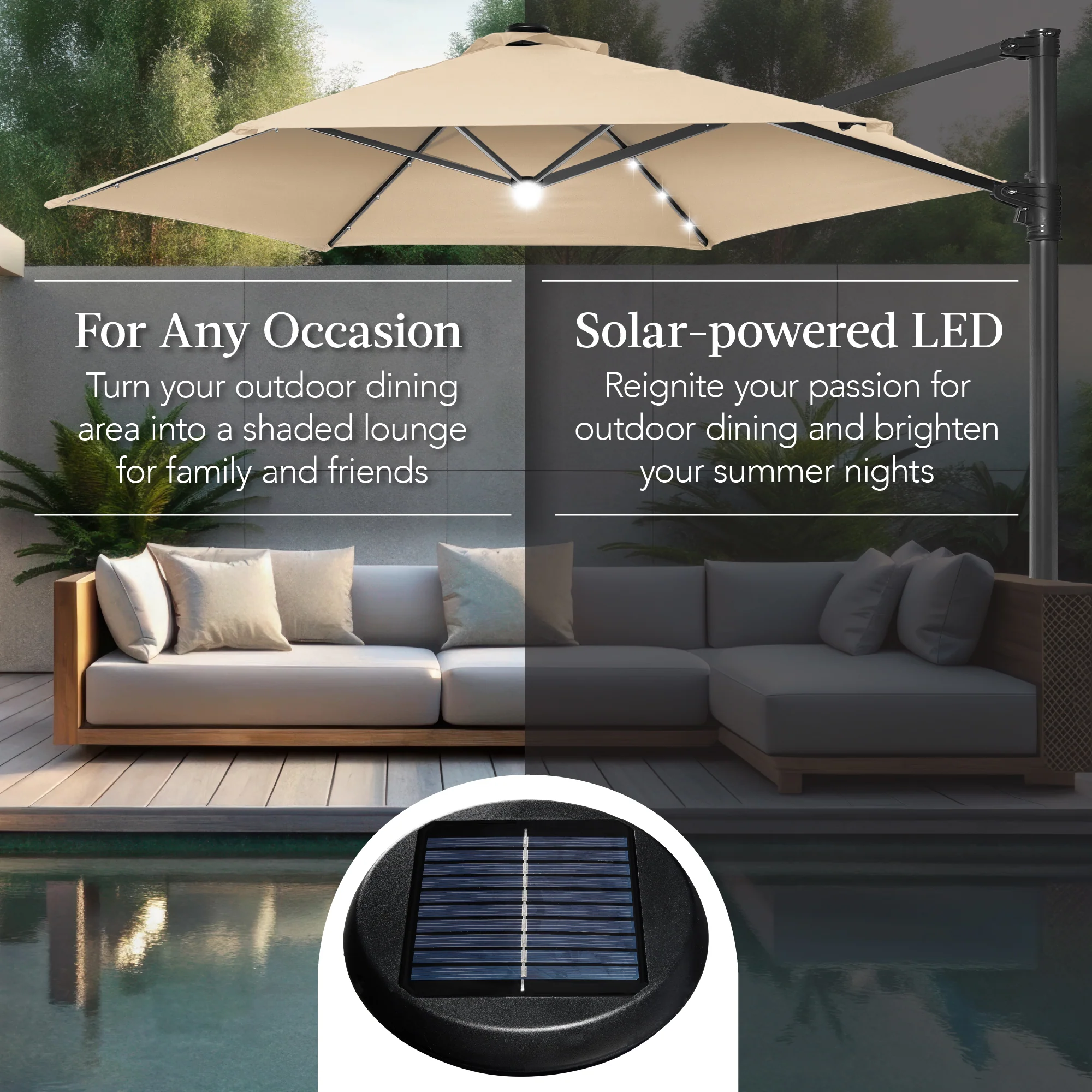 360 LED Rotating Cantilever Offset Patio Umbrella - 10ft - Image 58