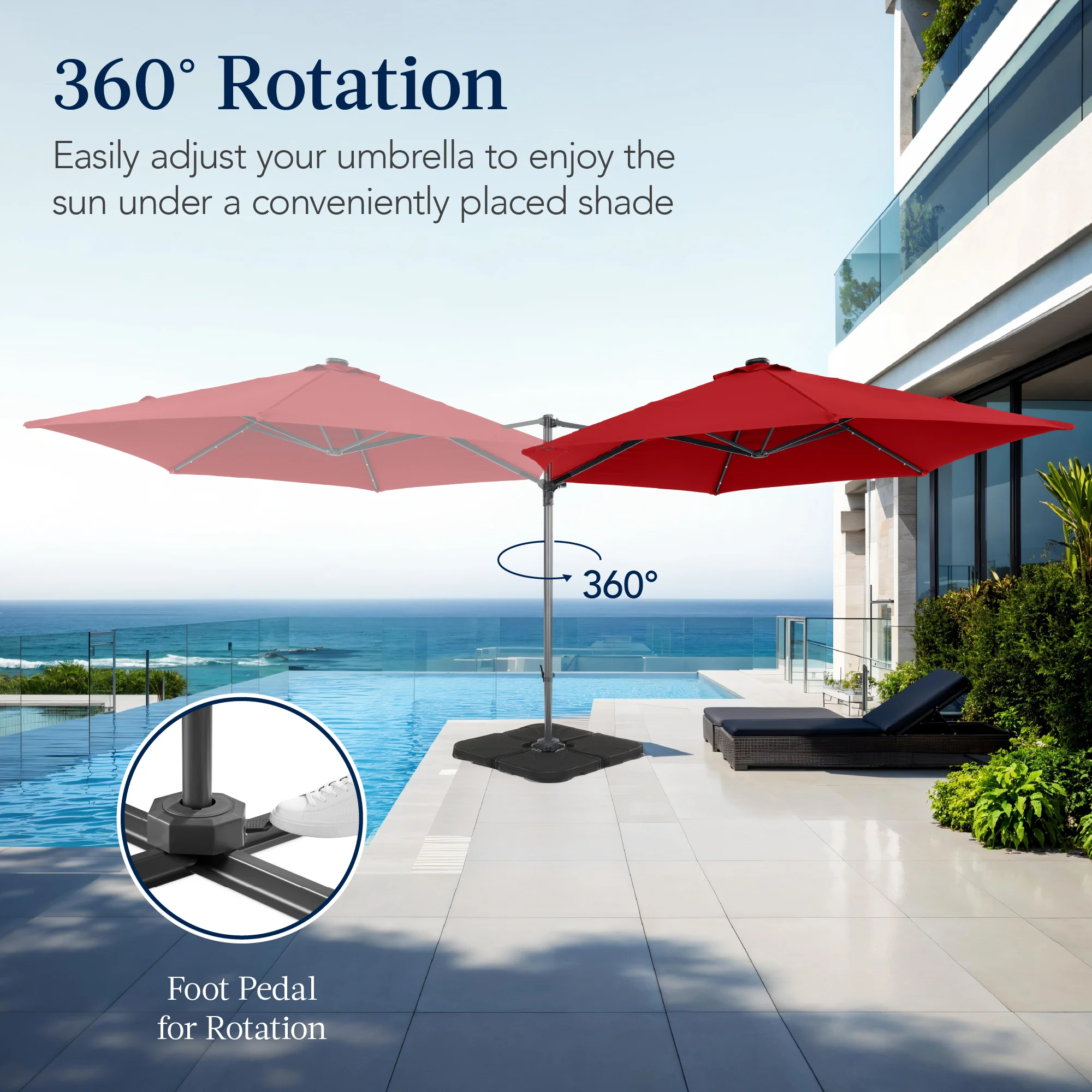 360 LED Rotating Cantilever Offset Patio Umbrella - 10ft - Image 66