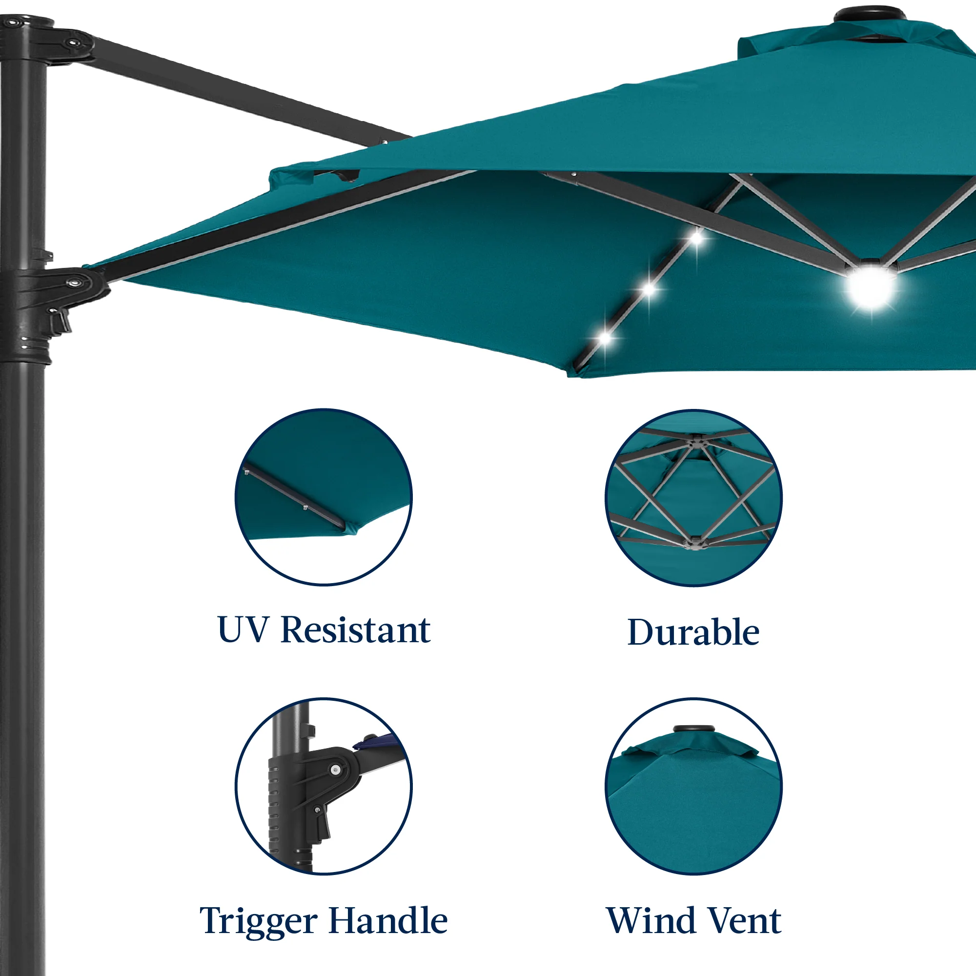 360 LED Rotating Cantilever Offset Patio Umbrella - 10ft - Image 8