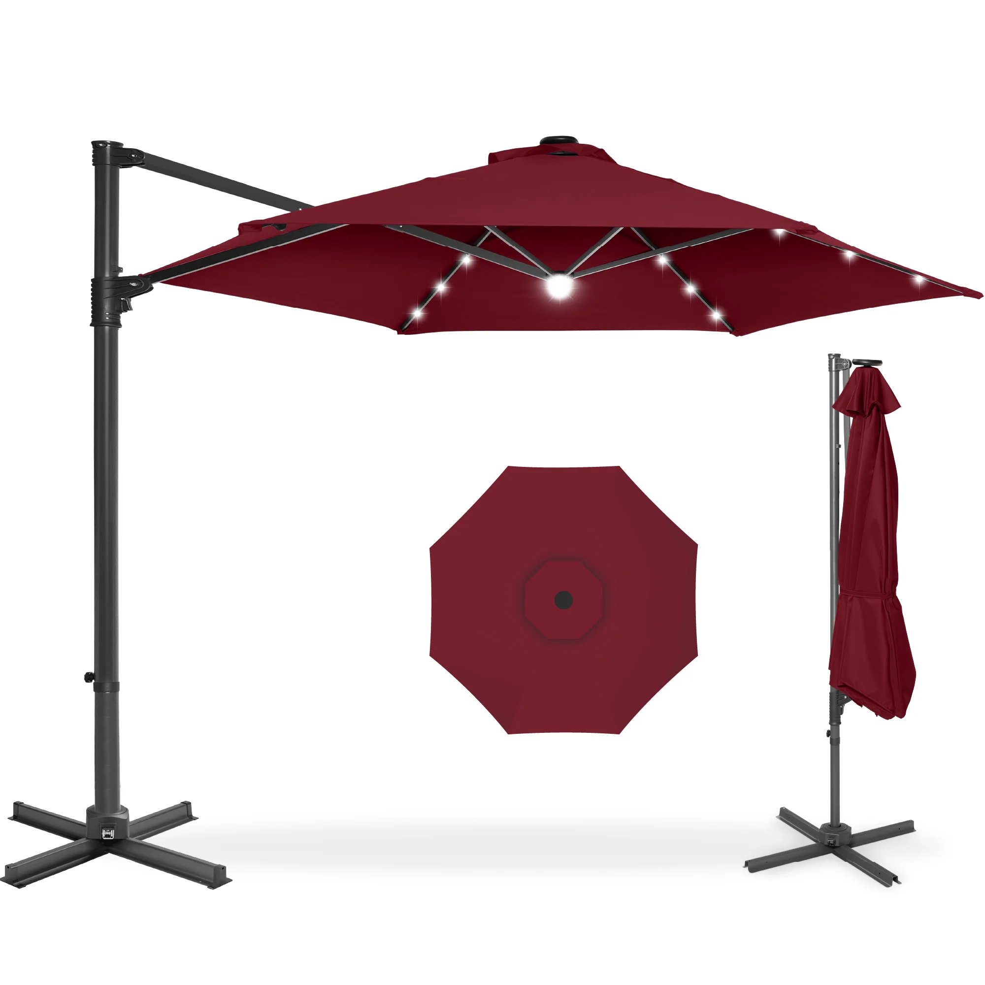 360 LED Rotating Cantilever Offset Patio Umbrella - 10ft - Image 82