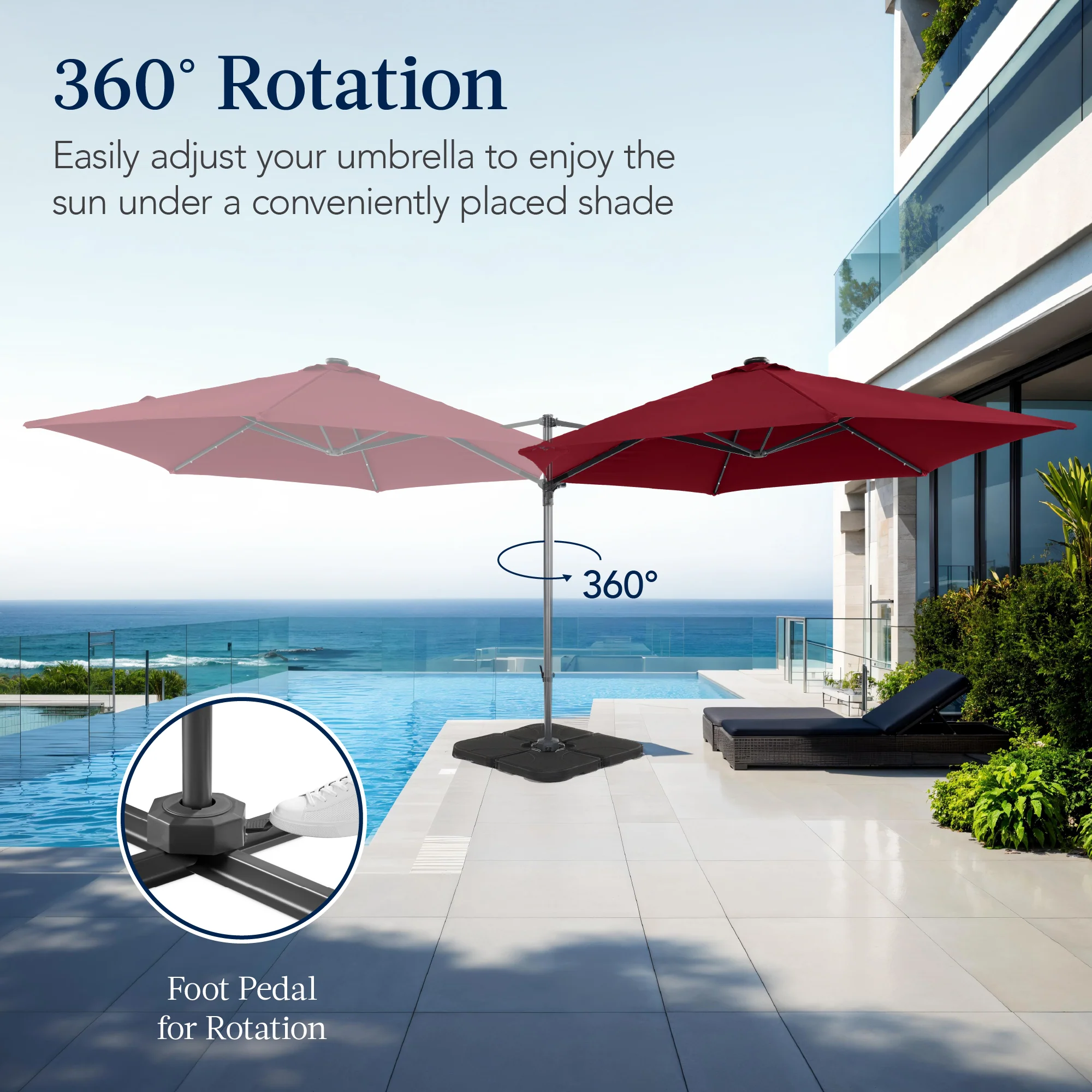 360 LED Rotating Cantilever Offset Patio Umbrella - 10ft - Image 84