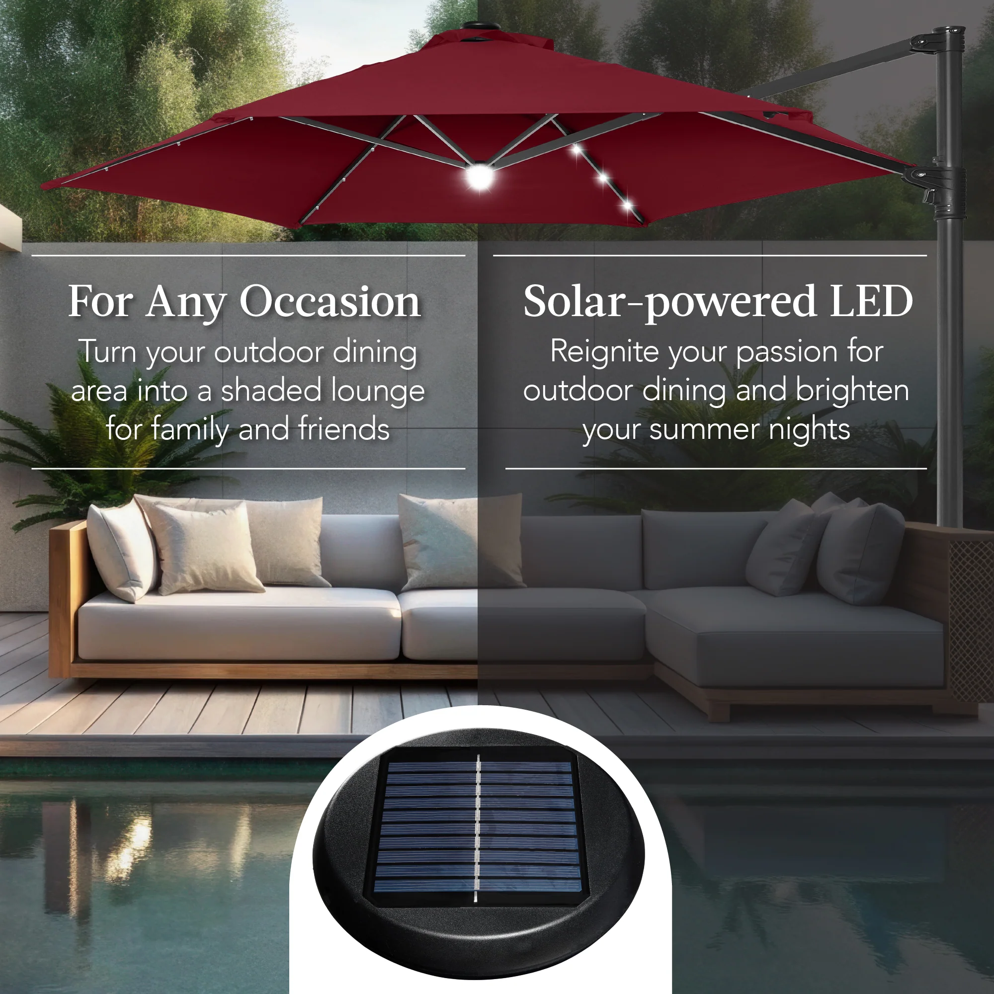 360 LED Rotating Cantilever Offset Patio Umbrella - 10ft - Image 85