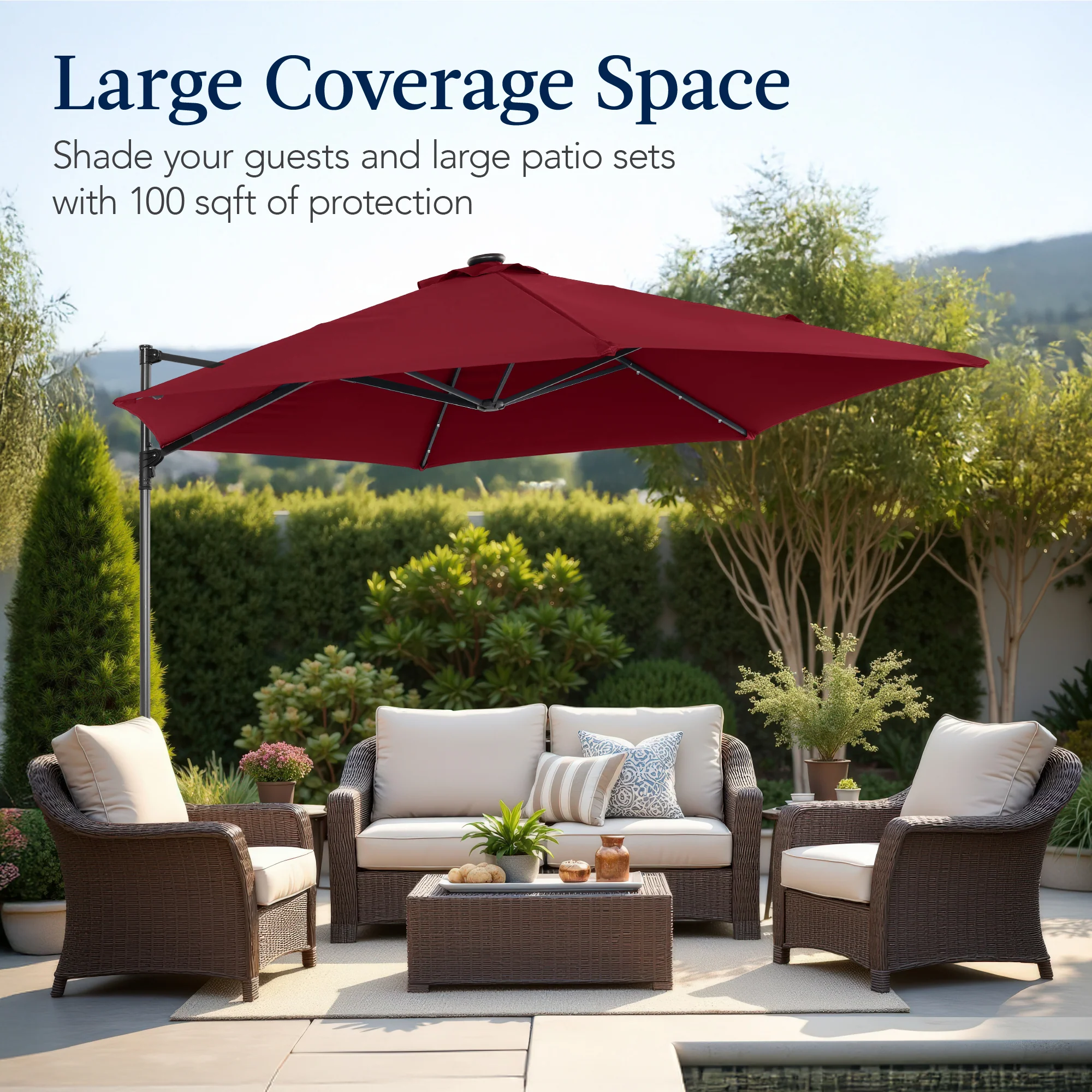 360 LED Rotating Cantilever Offset Patio Umbrella - 10ft - Image 86