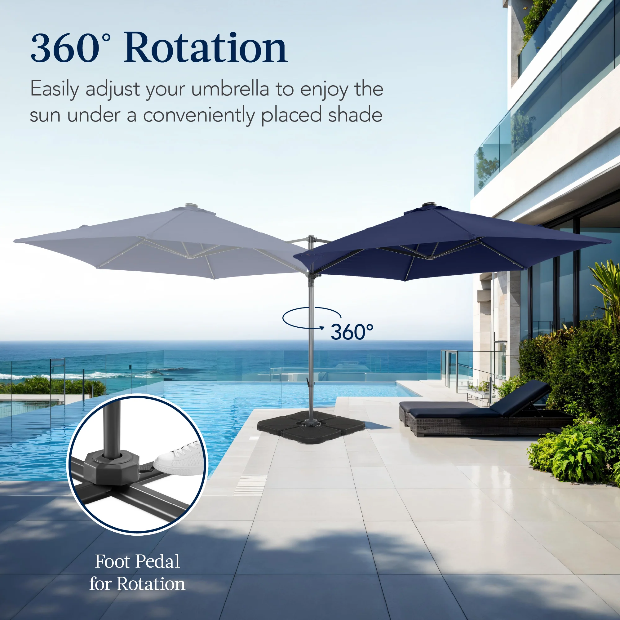 360 LED Rotating Cantilever Offset Patio Umbrella - 10ft - Image 93