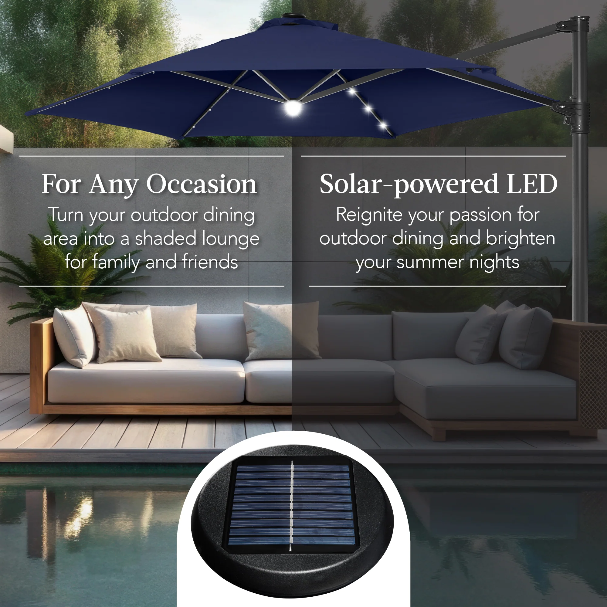 360 LED Rotating Cantilever Offset Patio Umbrella - 10ft - Image 94