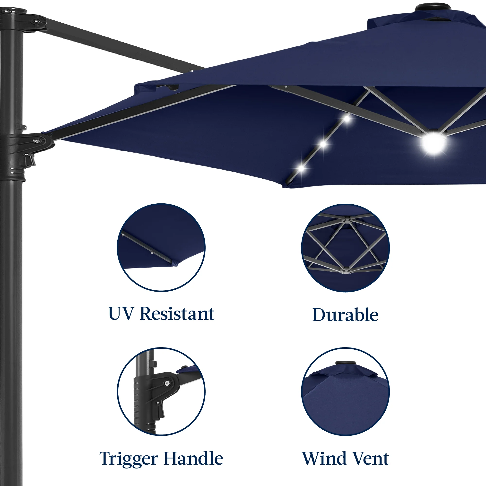 360 LED Rotating Cantilever Offset Patio Umbrella - 10ft - Image 98
