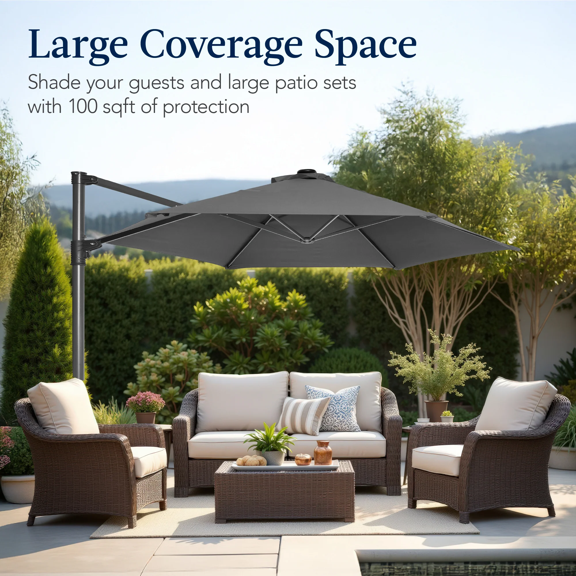 360 Rotating Cantilever Offset Patio Umbrella - 10ft - Image 36
