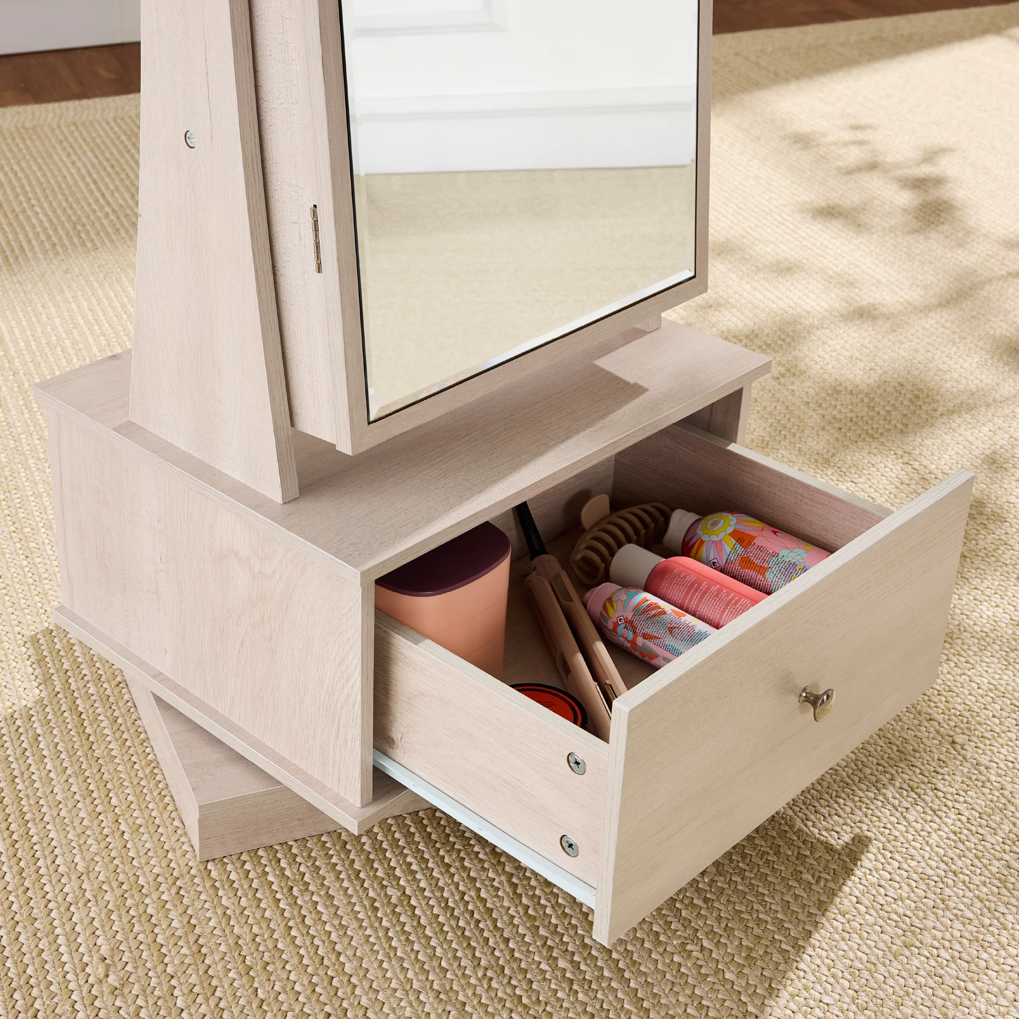 360 Swivel Mirrored Jewelry Cabinet Armoire w/ LED Lights, Mirror - Image 26