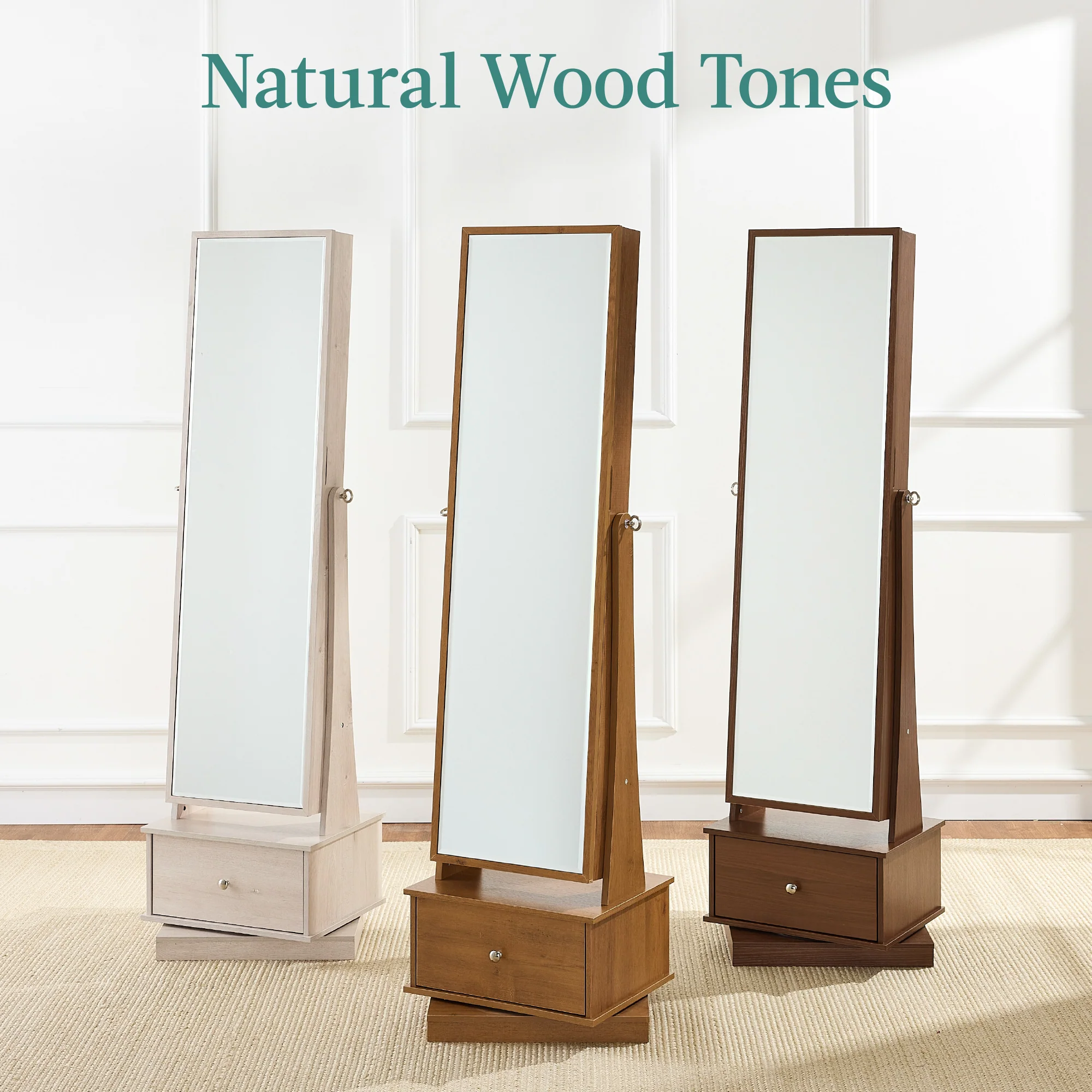 360 Swivel Mirrored Jewelry Cabinet Armoire w/ LED Lights, Mirror - Image 3
