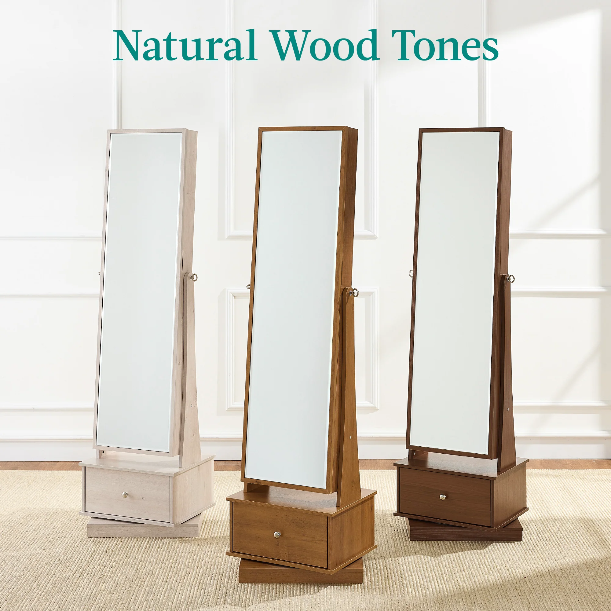 360 Swivel Mirrored Jewelry Cabinet Armoire w/ LED Lights, Mirror - Image 48