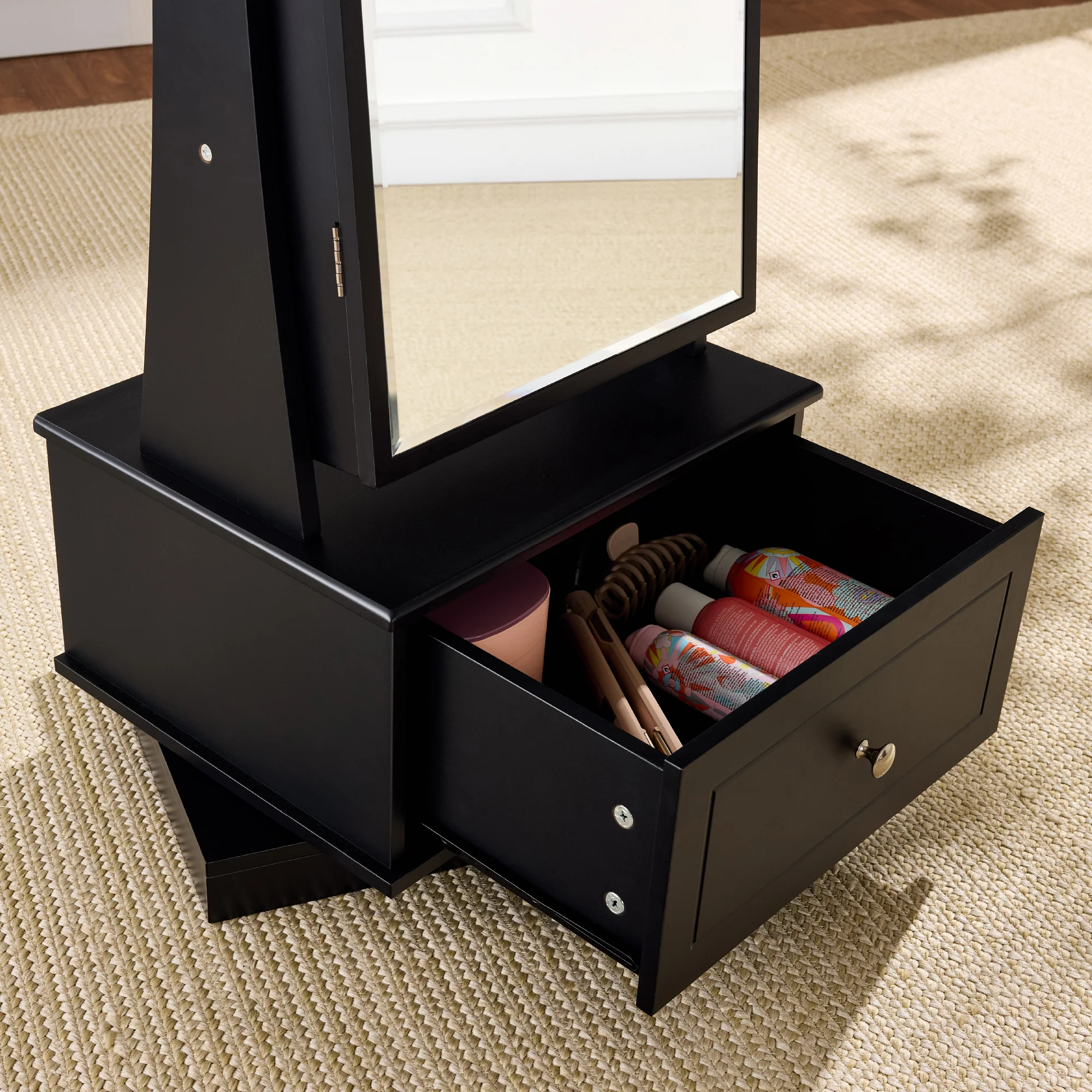 360 Swivel Mirrored Jewelry Cabinet Armoire w/ LED Lights, Mirror - Image 8