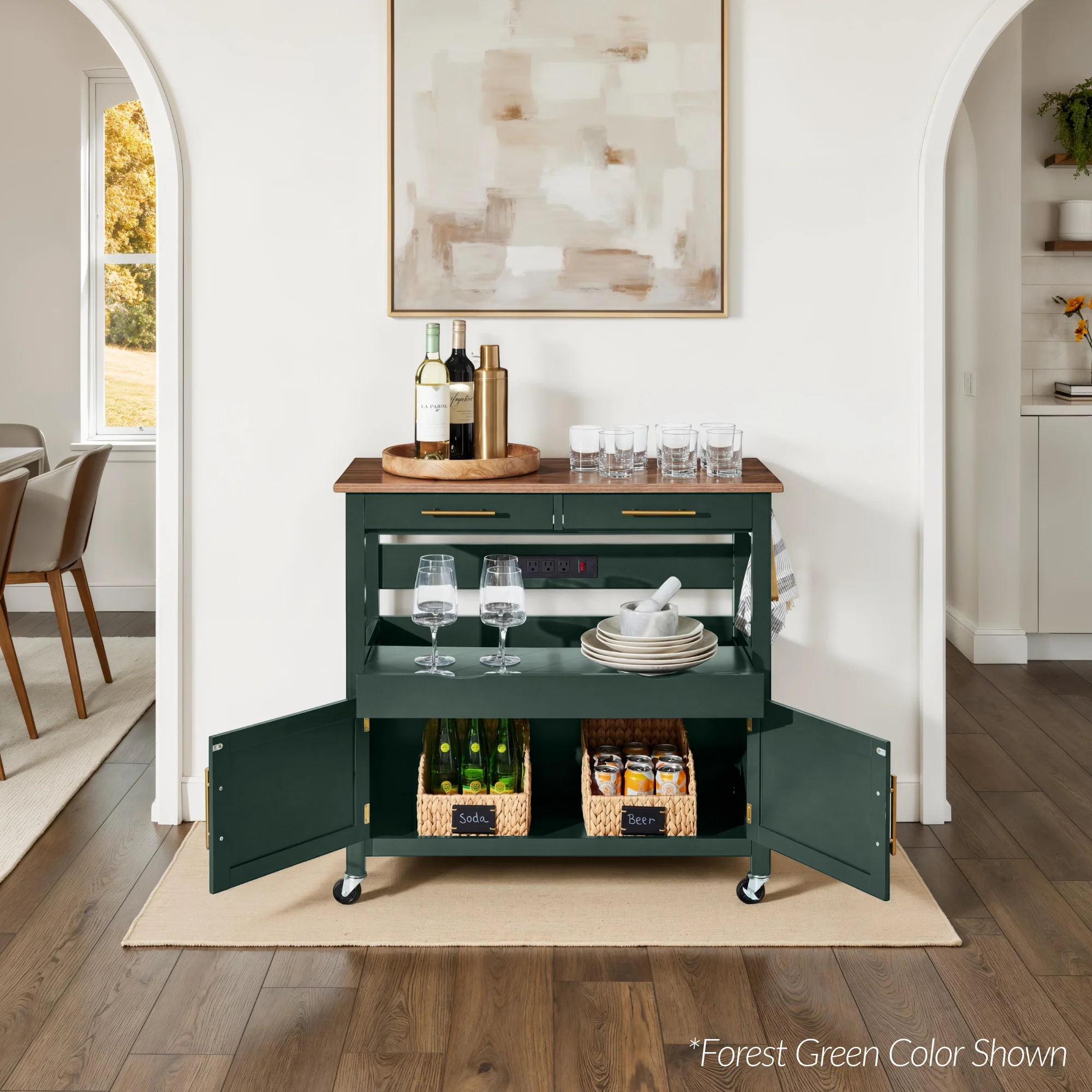 36in Large Rolling Kitchen Island Cart, 2-Door Cabinet, Outlet, & Wheels - Image 22