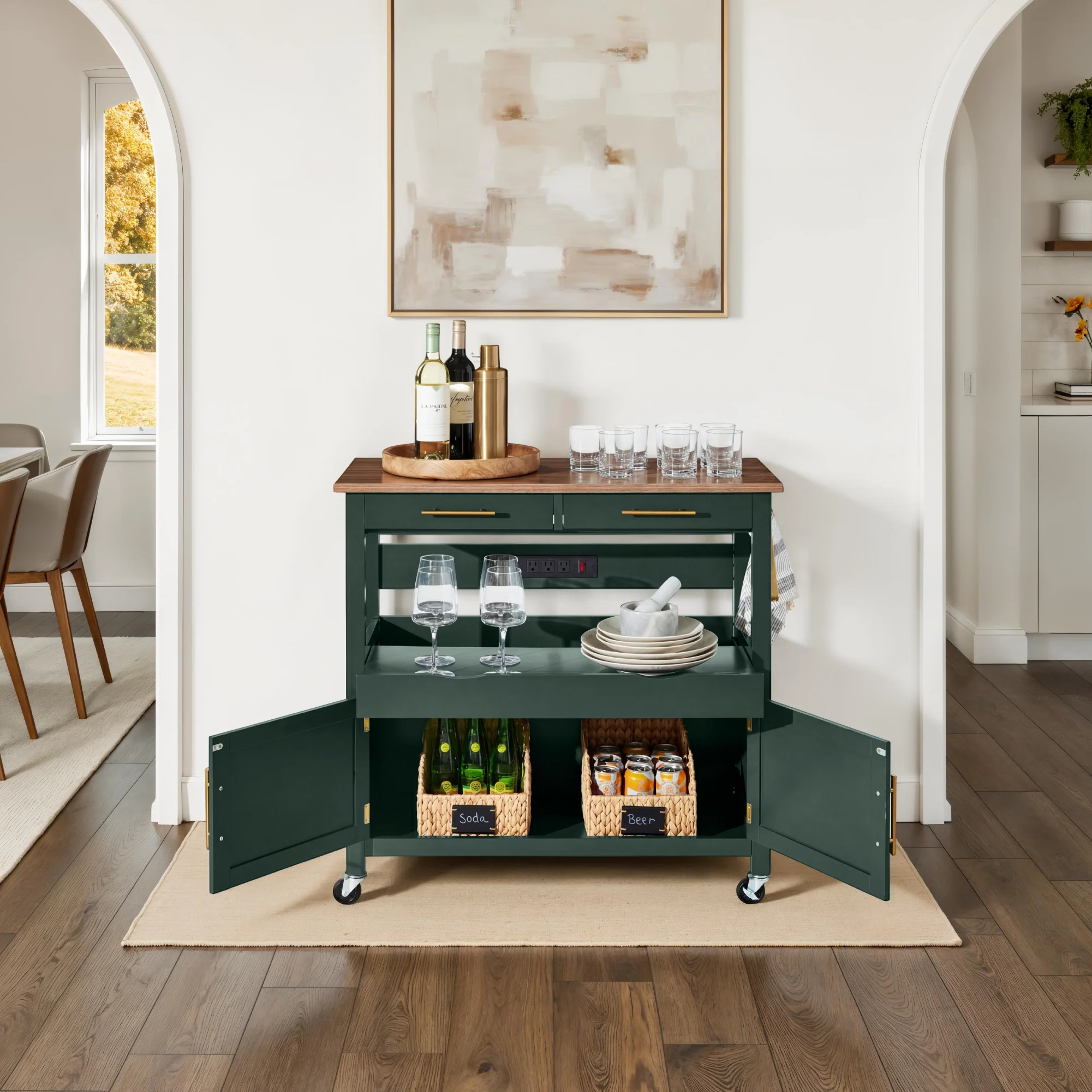36in Large Rolling Kitchen Island Cart, 2-Door Cabinet, Outlet, & Wheels - Image 30