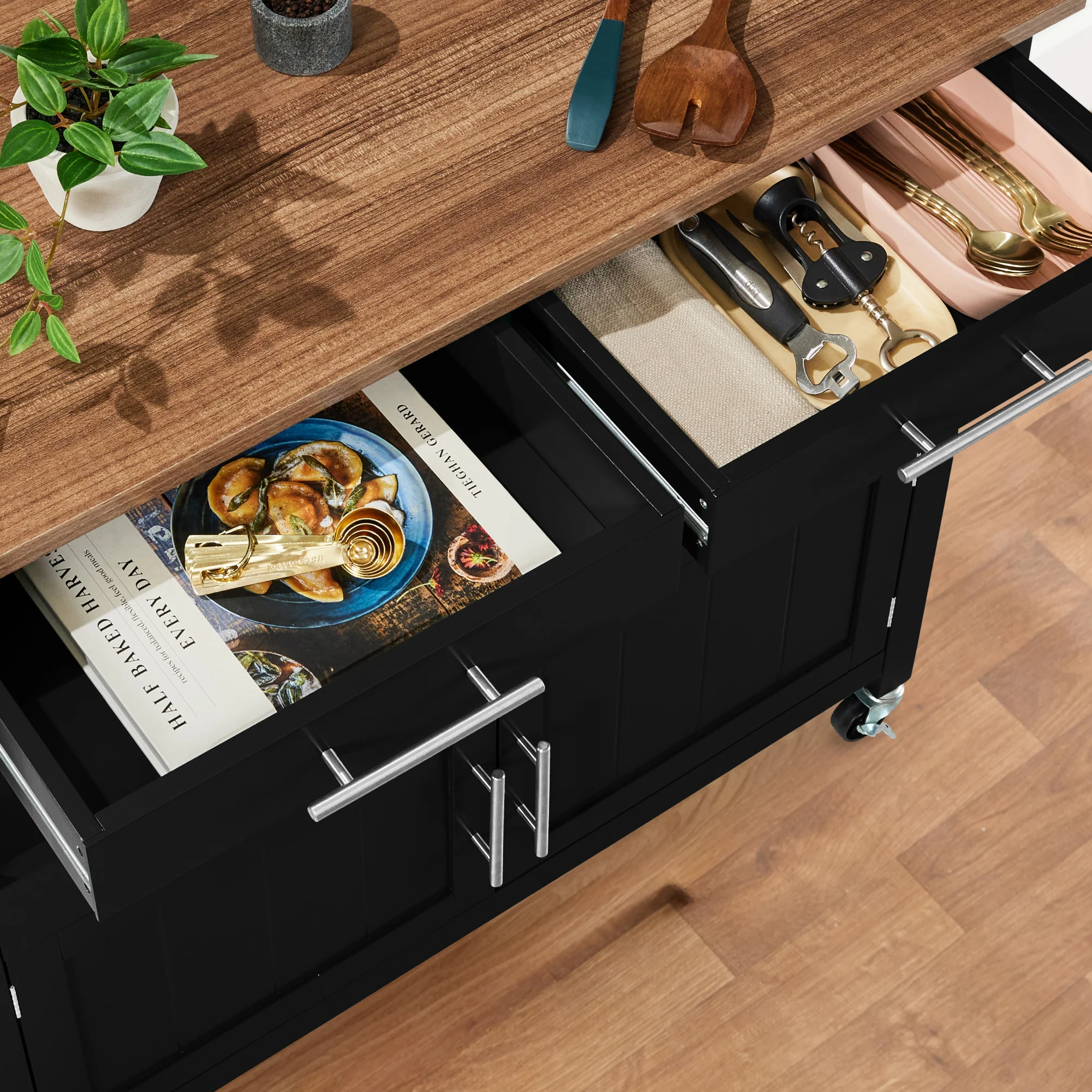 36in Large Rolling Kitchen Island Cart, 2-Door Cabinet, Outlet, & Wheels - Image 5