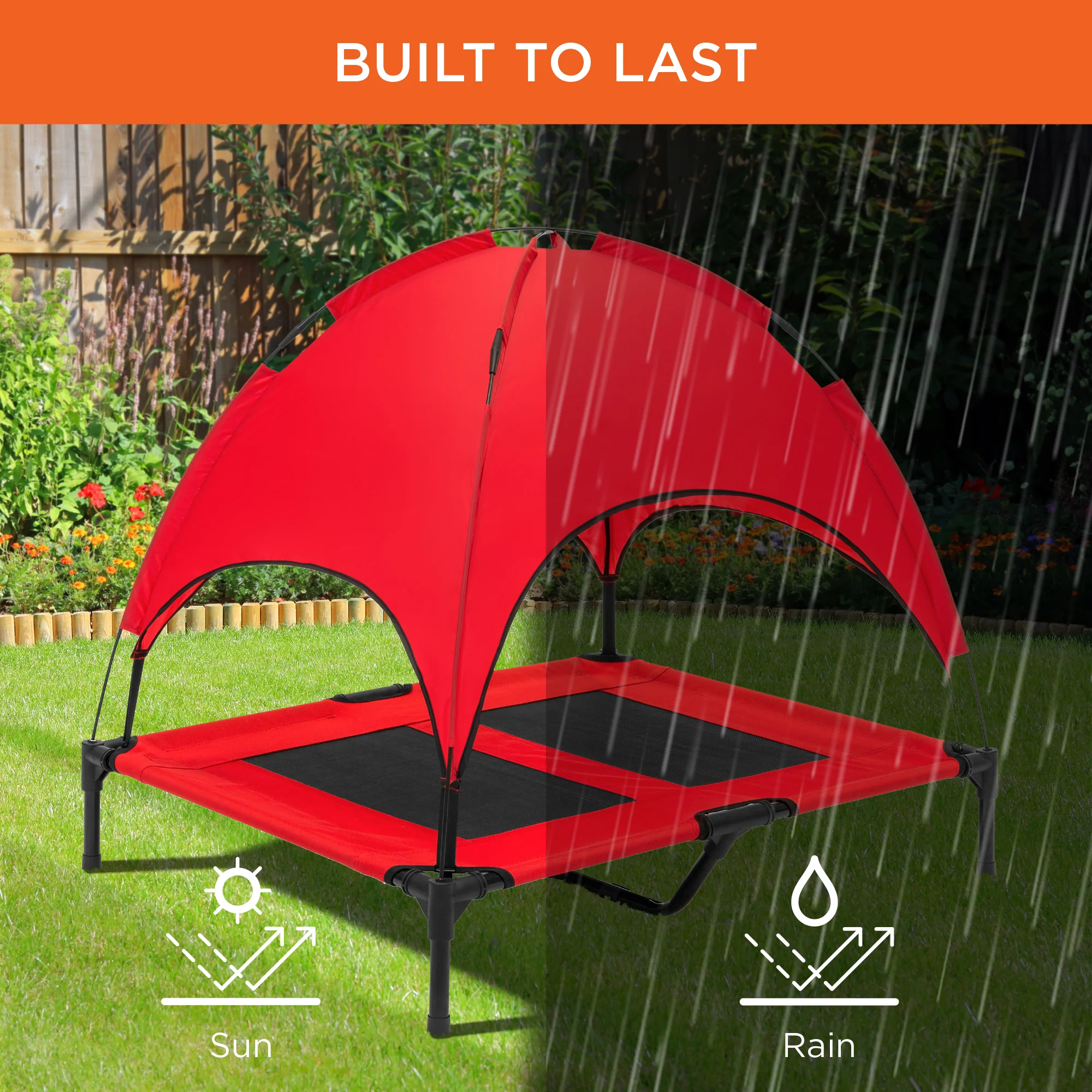 36in Outdoor Raised Cooling Pet Dog Bed w/ Canopy, Travel Bag - Image 12