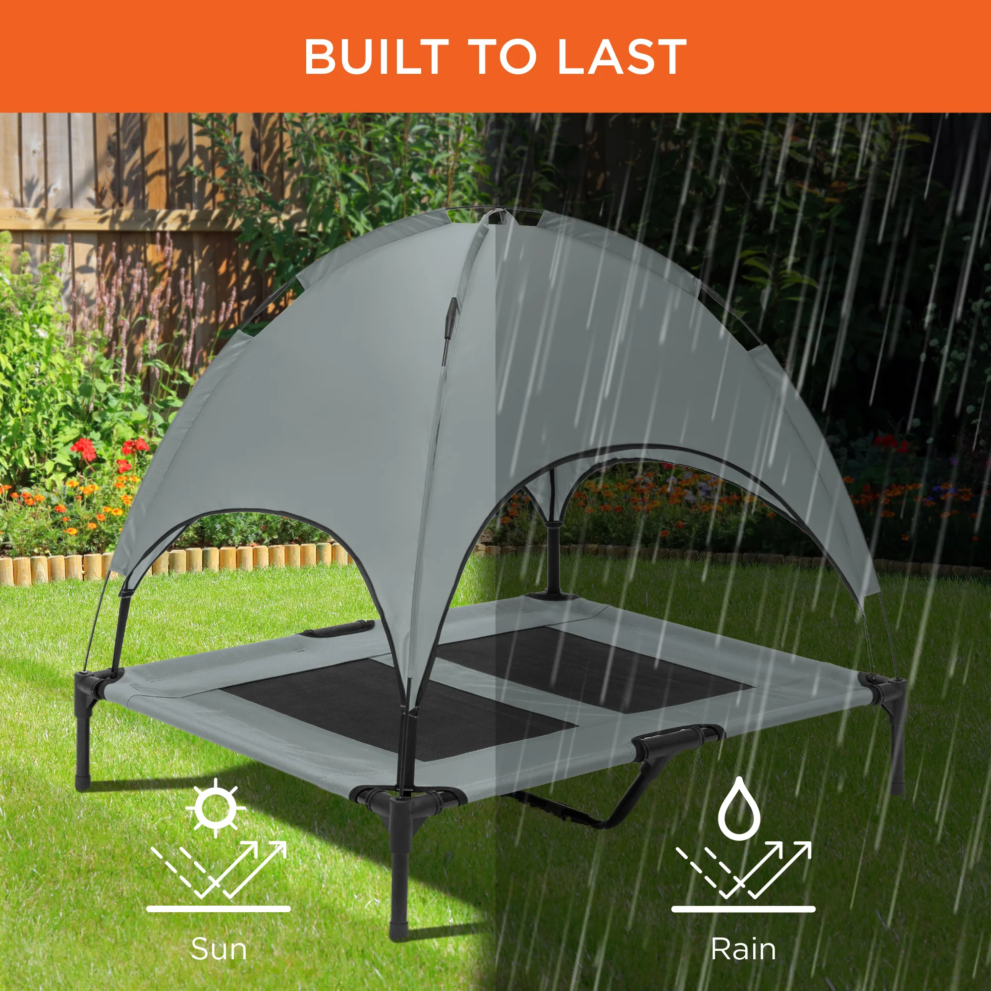36in Outdoor Raised Cooling Pet Dog Bed w/ Canopy, Travel Bag - Image 5