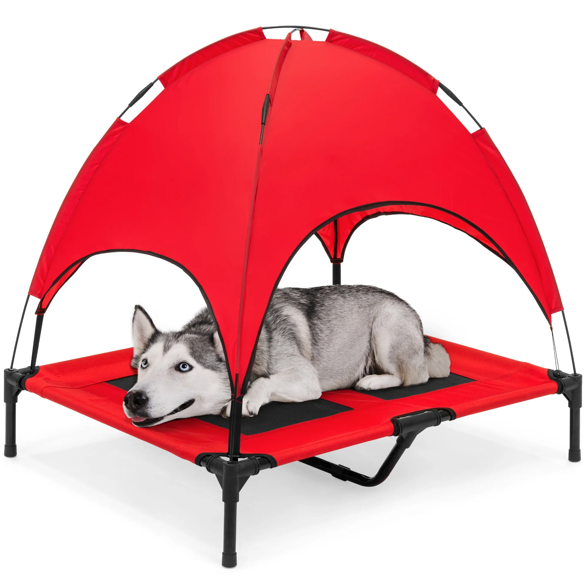 36in Outdoor Raised Cooling Pet Dog Bed w/ Canopy, Travel Bag - Image 8