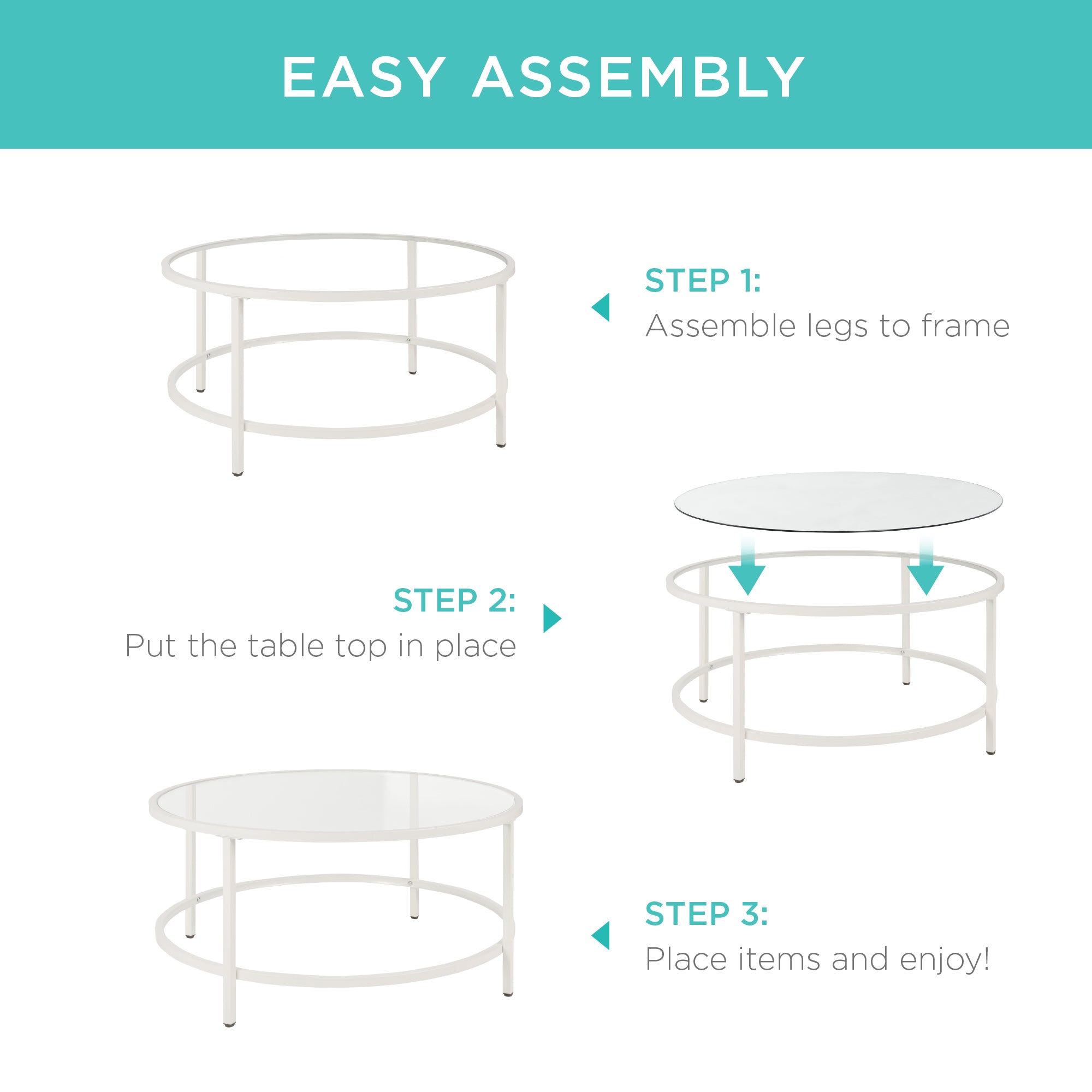 Round Tempered Glass Coffee Table w/ Steel Frame - 36in - Image 13