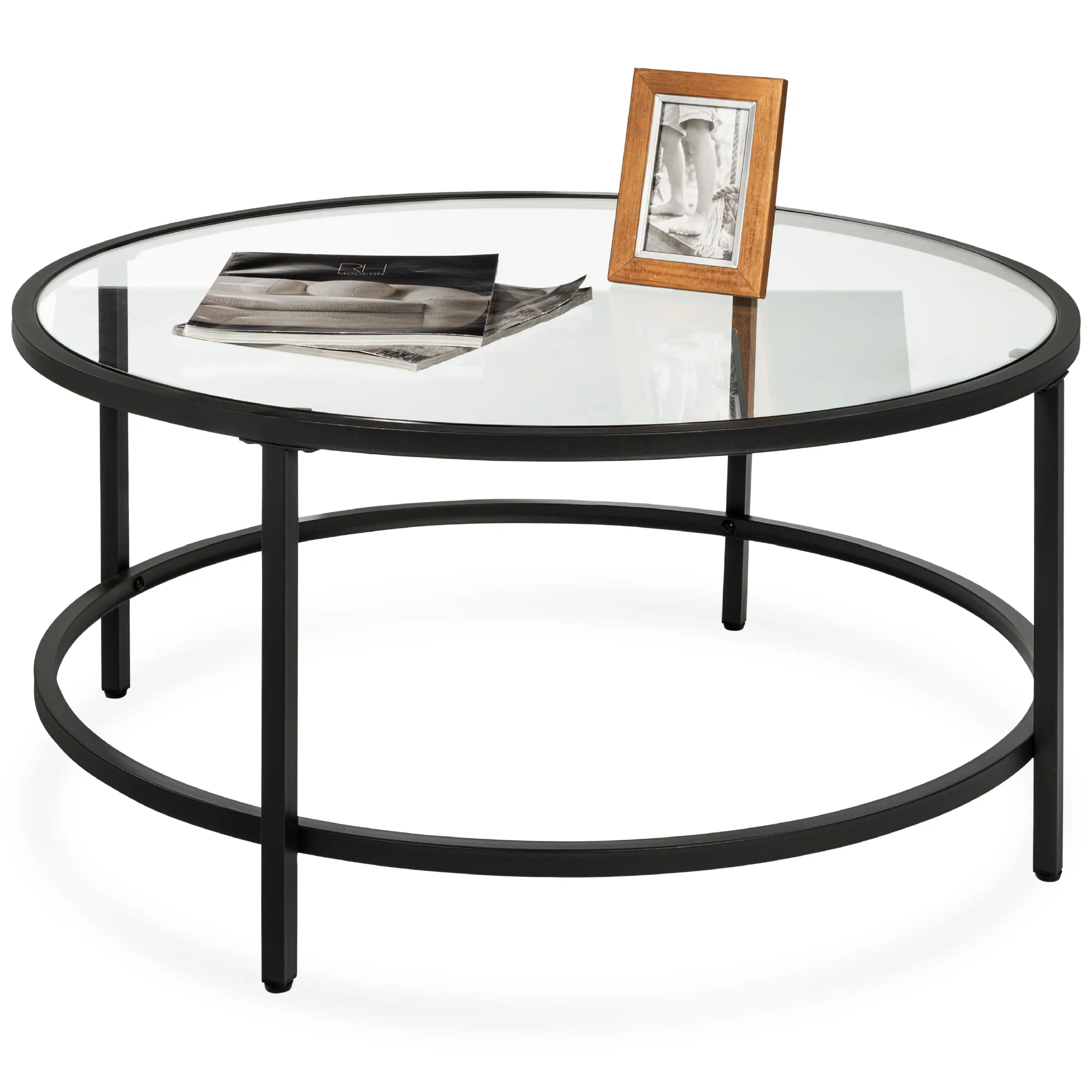 Round Tempered Glass Coffee Table w/ Steel Frame - 36in - Image 15