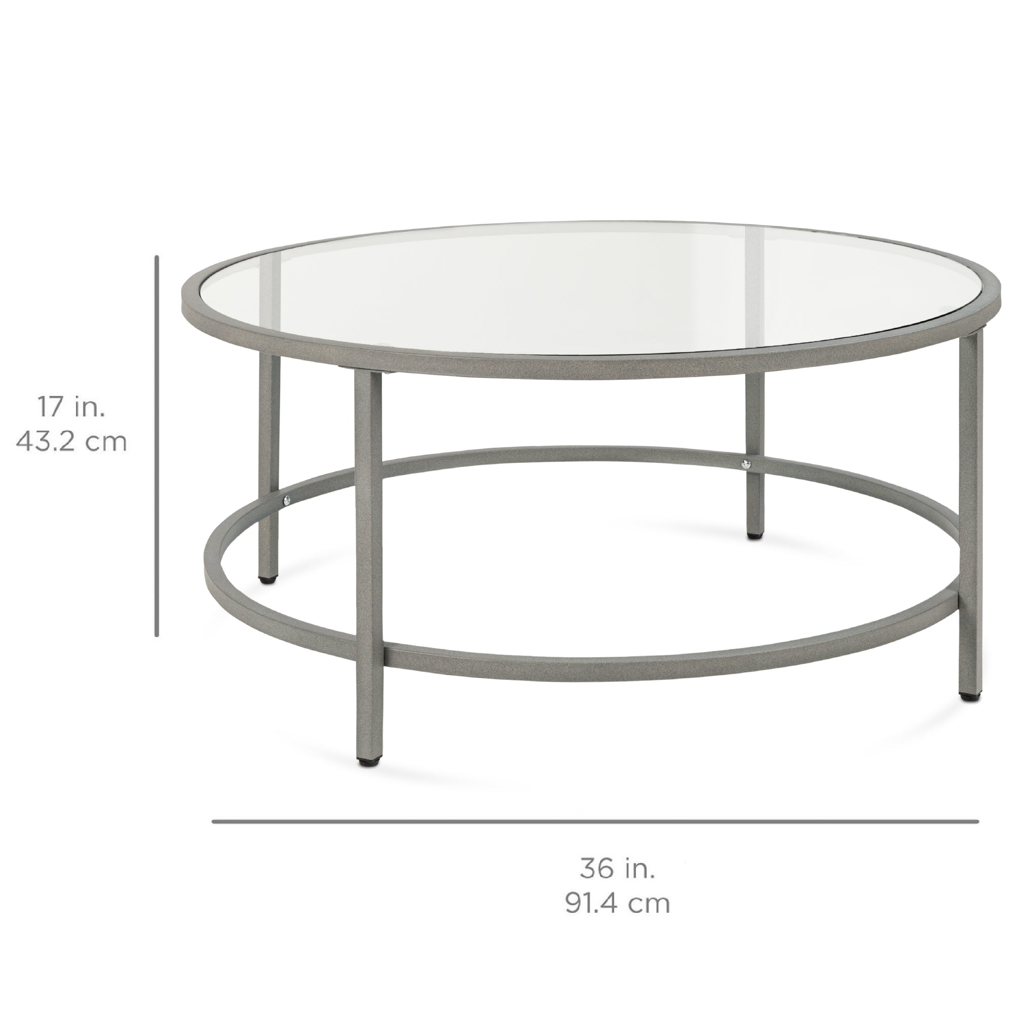 Round Tempered Glass Coffee Table w/ Steel Frame - 36in - Image 7