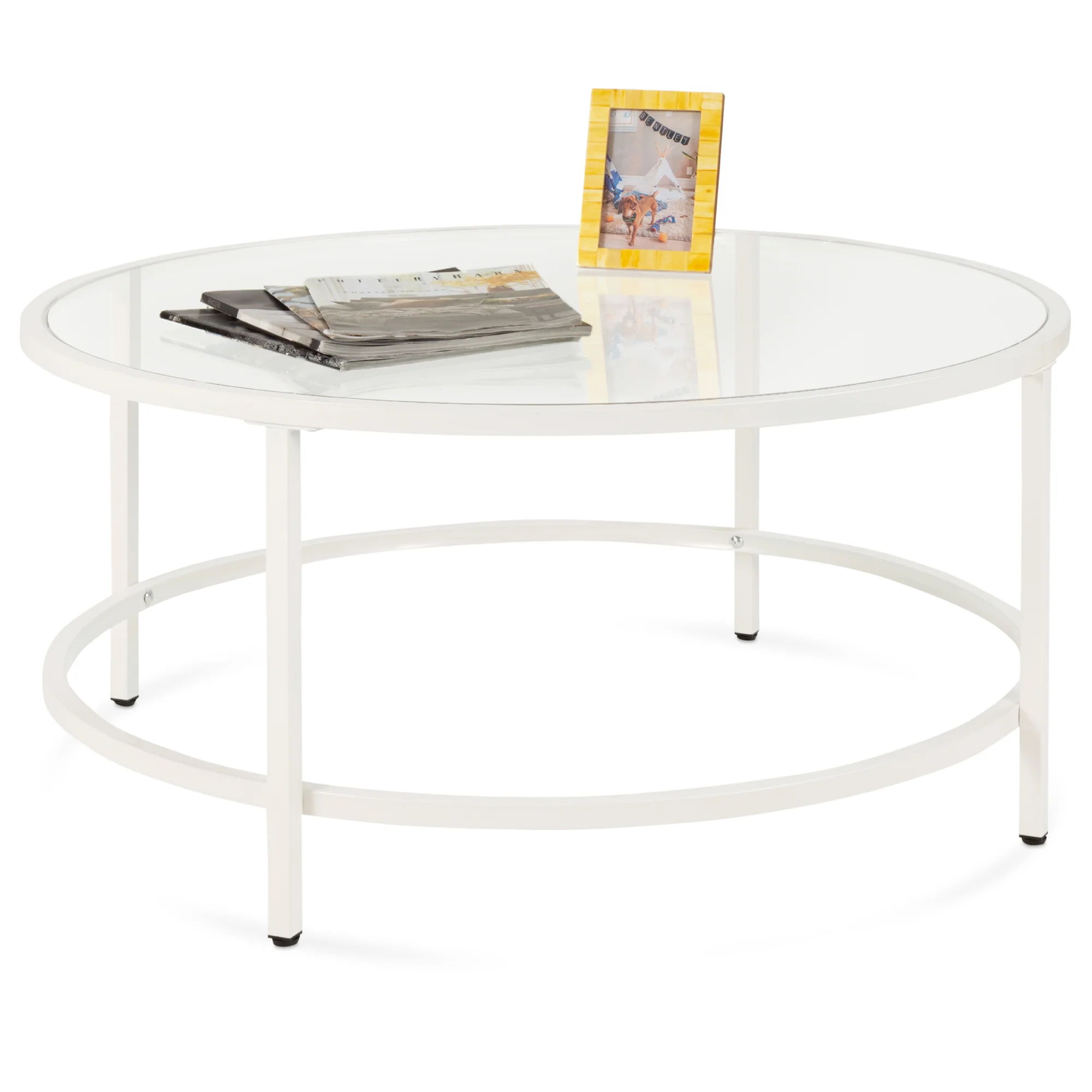 Round Tempered Glass Coffee Table w/ Steel Frame - 36in - Image 8