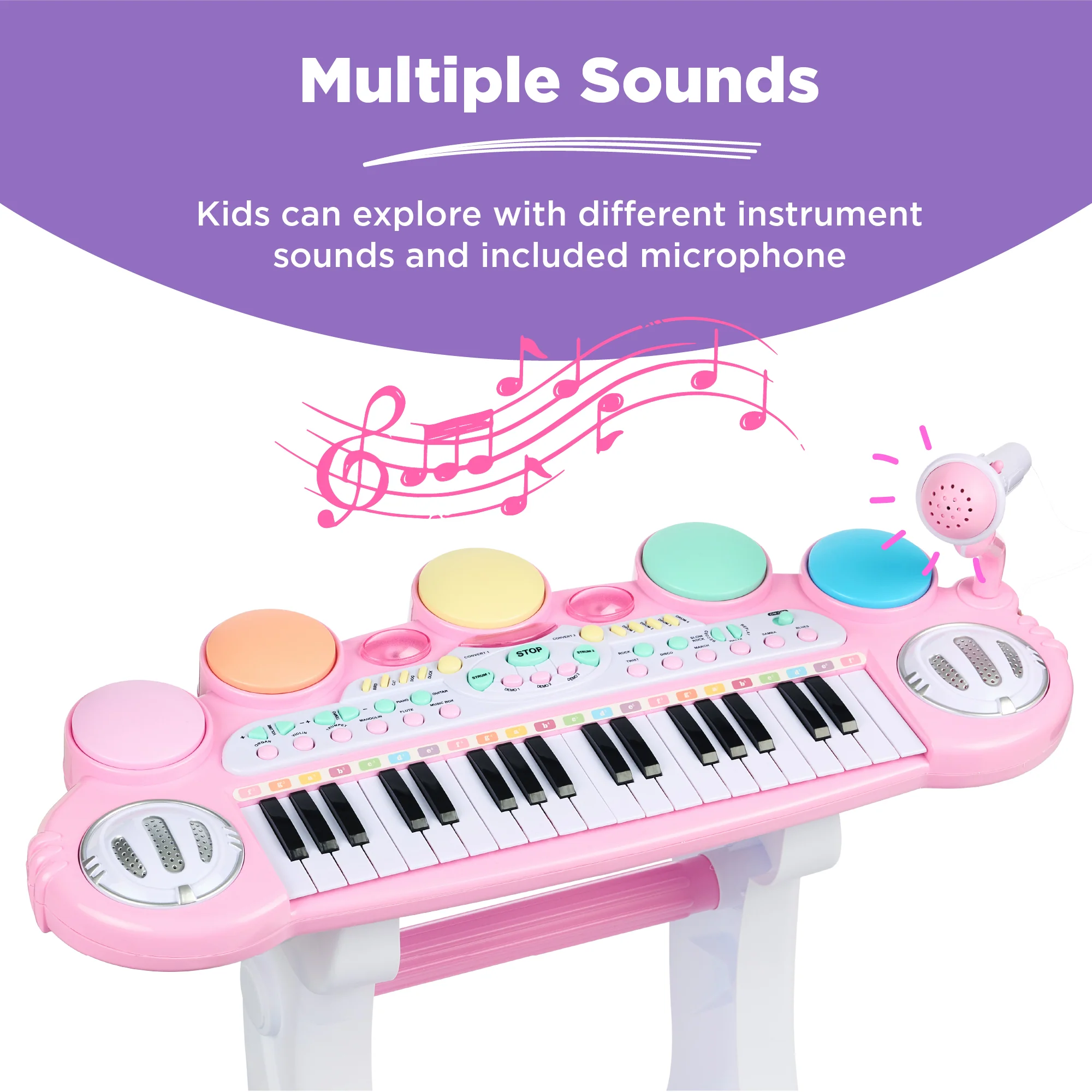 37-Key Kids Electric Keyboard w/ Microphone, Stool - Image 12