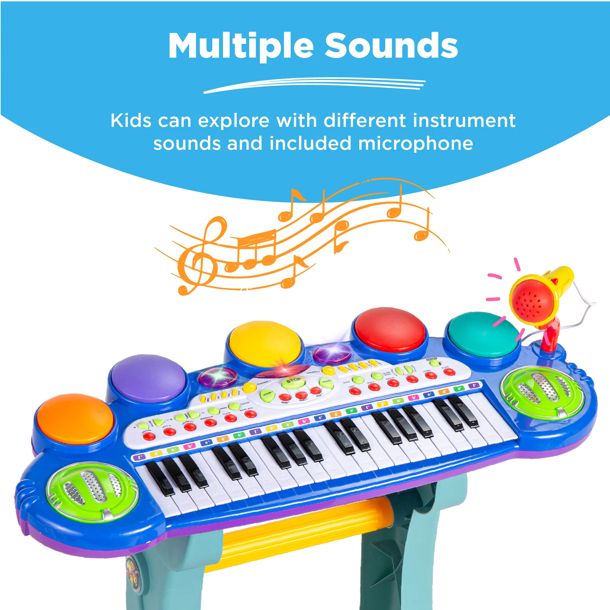 37-Key Kids Electric Keyboard w/ Microphone, Stool - Image 33